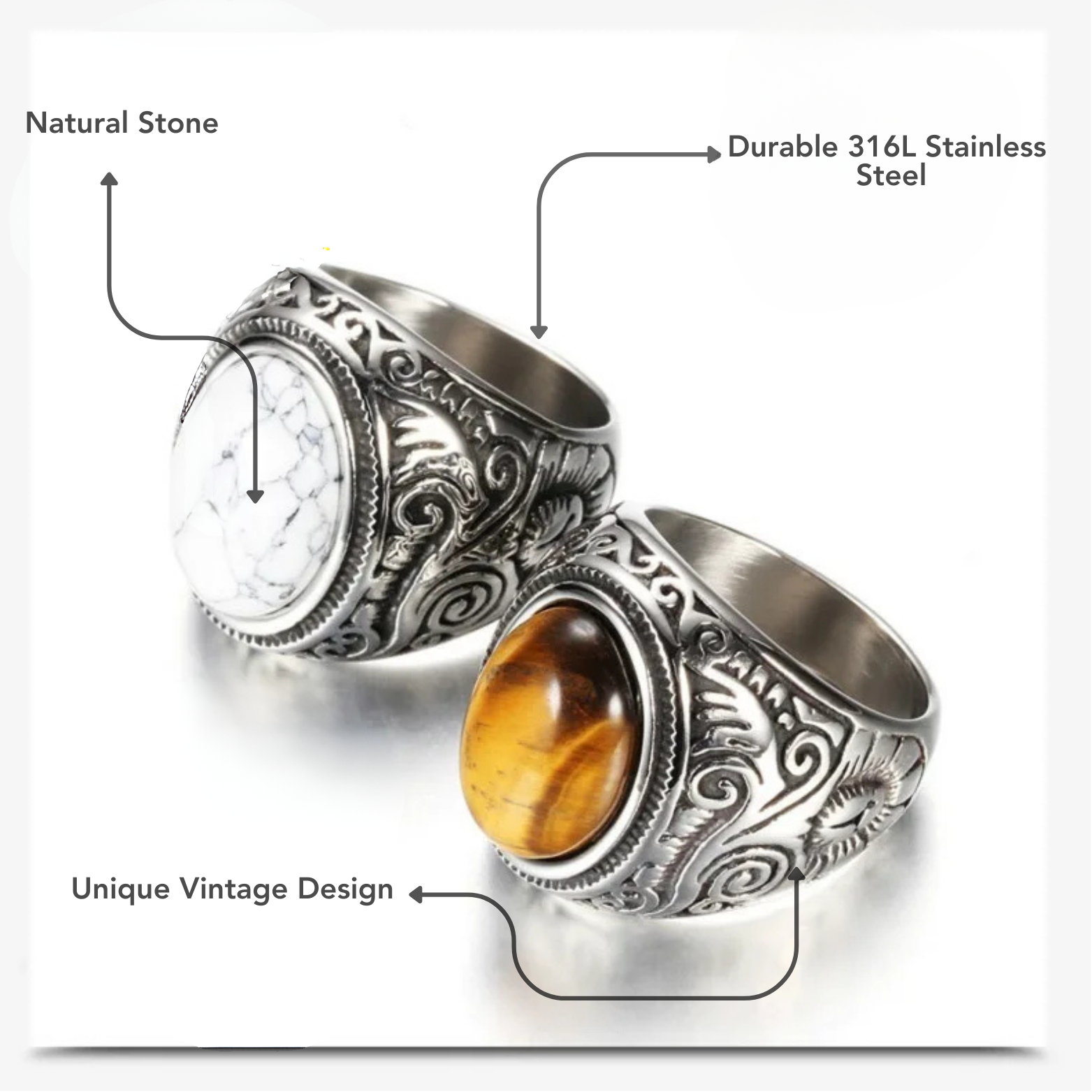 Natural stone ring dimension size display – The Crew