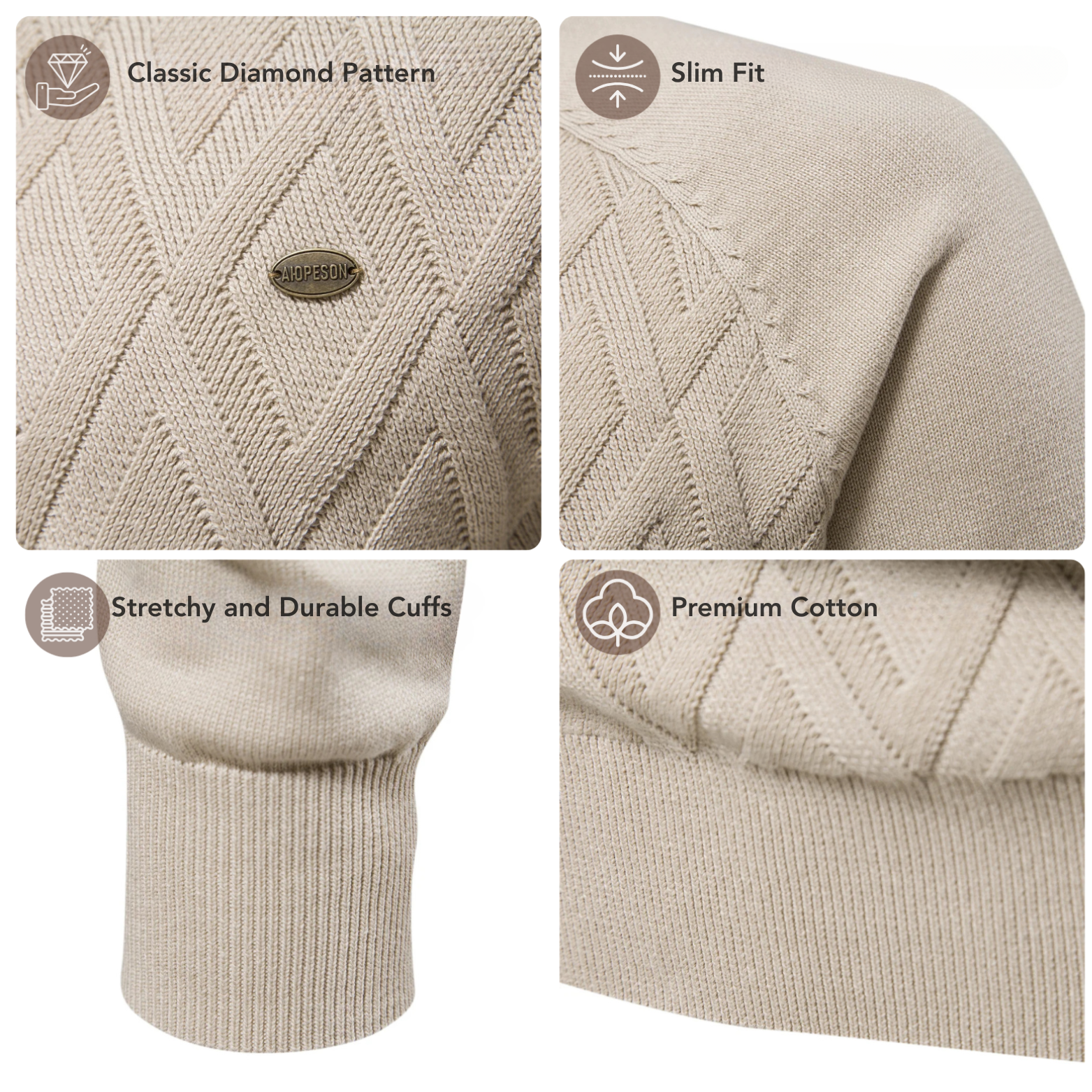Men’s Diamond Knit Cotton Sweater Fabric Detail – The Crew