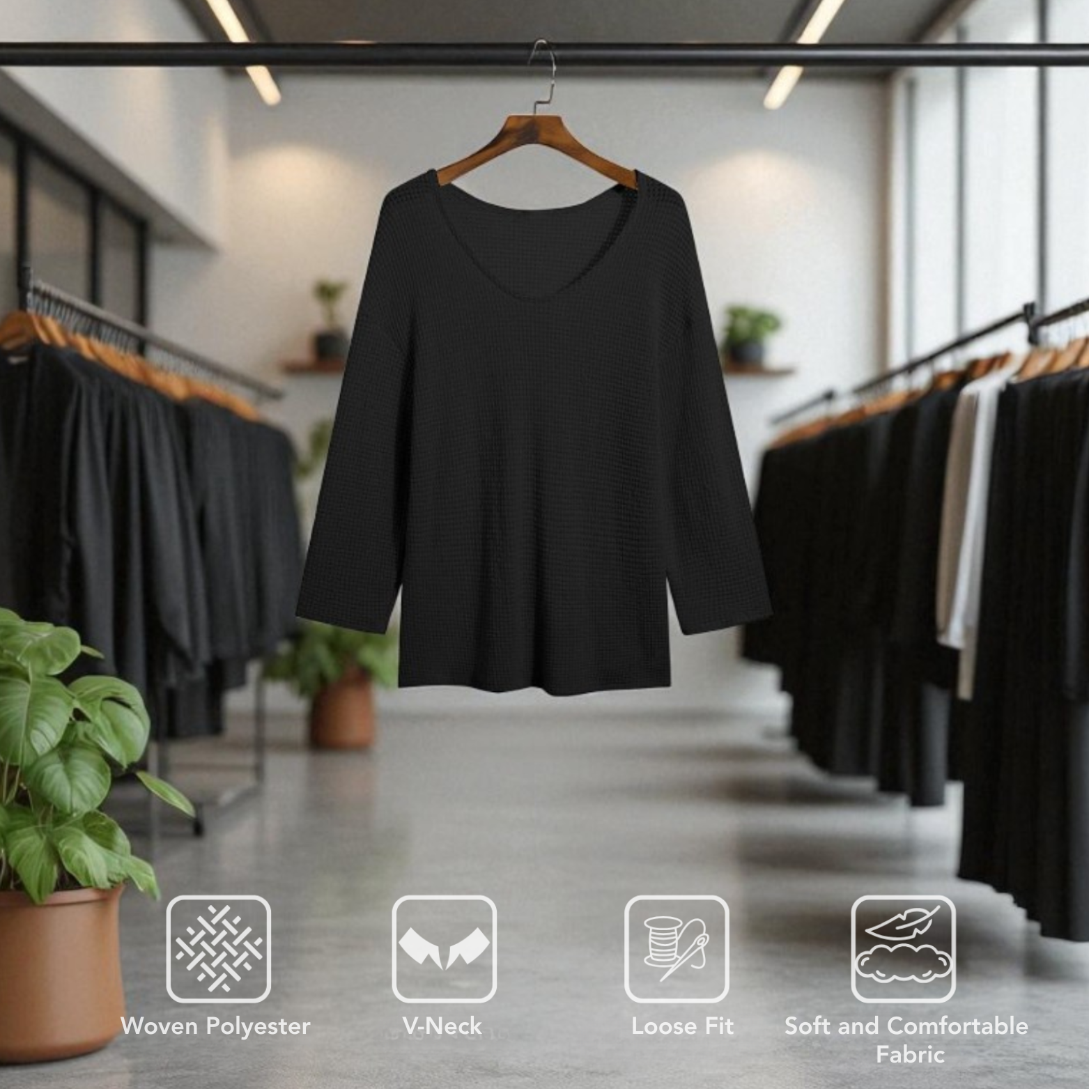 Black Men’s V-Neck Knit Shirt Hanging – The Crew