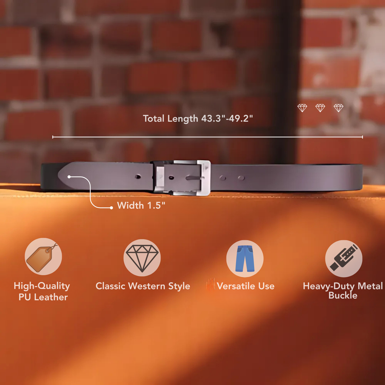 Men’s Synthetic Leather Belt Feature Icons Display – The Crew