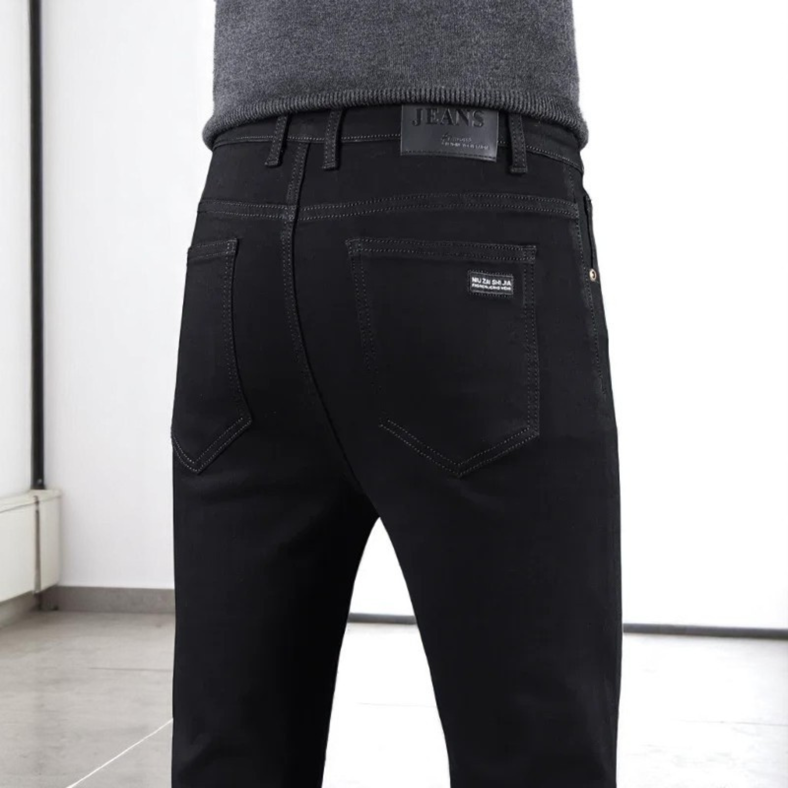 Men black slim jeans back pocket detail – The Crew