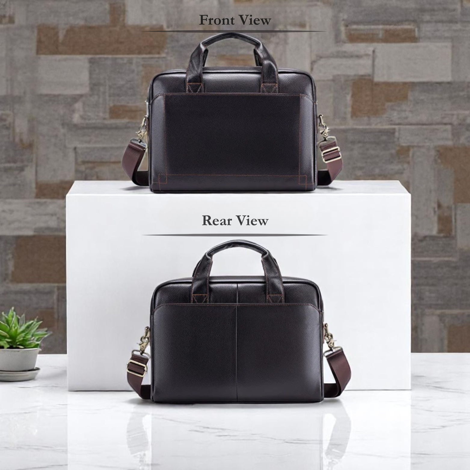 Men’s Leather Executive Bag Back & Front Display – The Crew