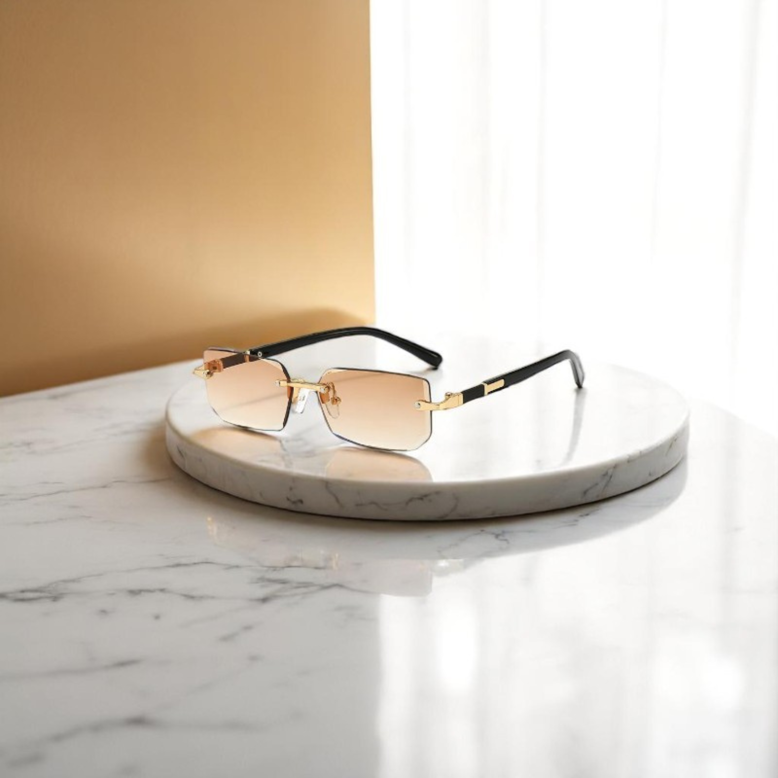 Men’s Rimless Square Sunglasses Brown Lens – The Crew