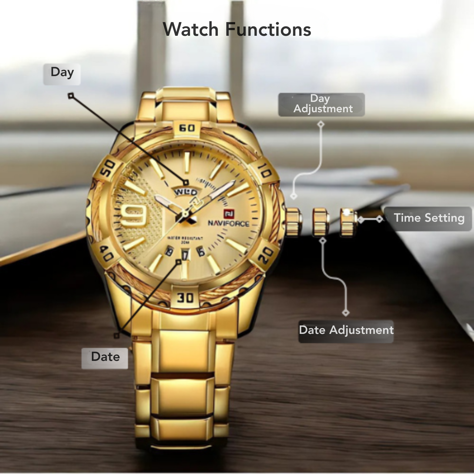 NAVIFORCE Classic Quartz Watch Gold Dial Business Style – The Crew
