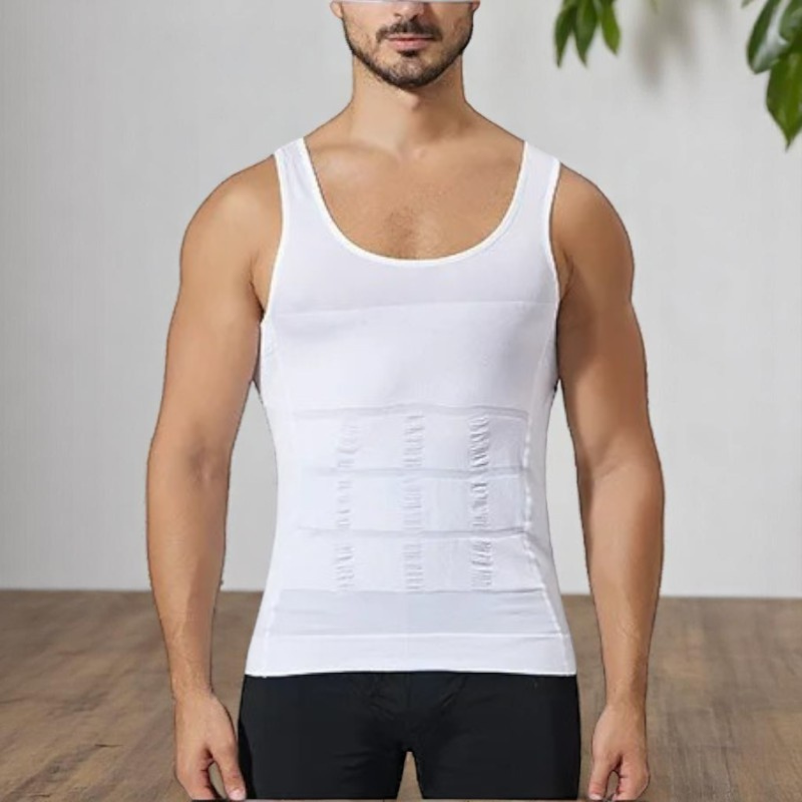 Men’s White Body Shaper Tank Top Full View – The Crew