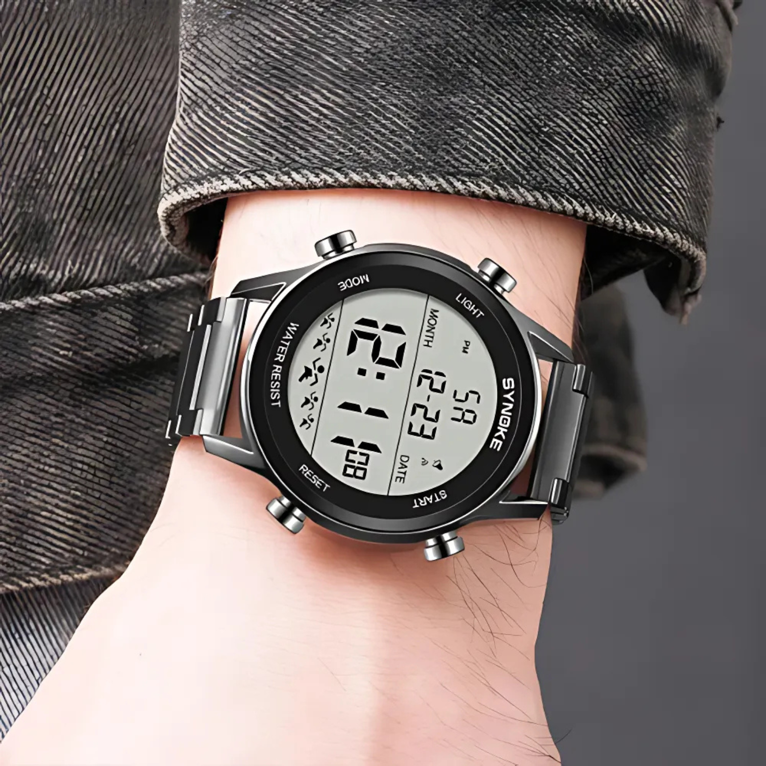 SYNOKE Stainless Steel Digital Watch Casual Wrist Angle – The Crew