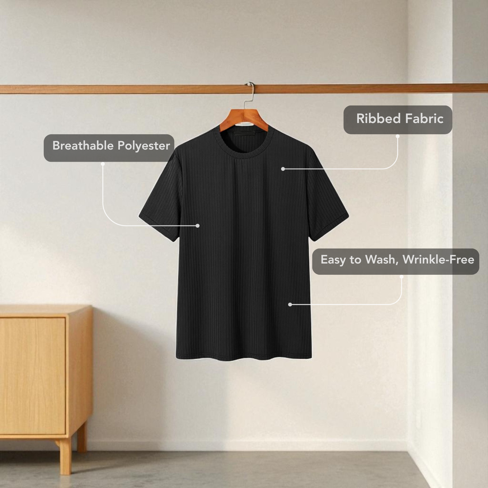 Black lightweight t-shirt men fabric detail labels – The Crew