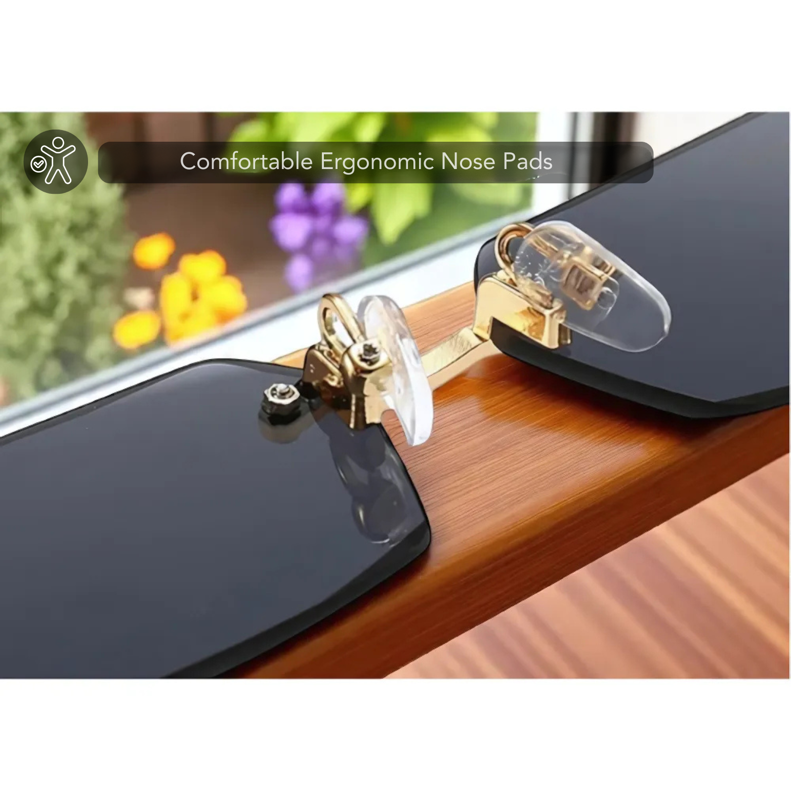 Men’s Rimless Square Sunglasses Close Up Detail – The Crew