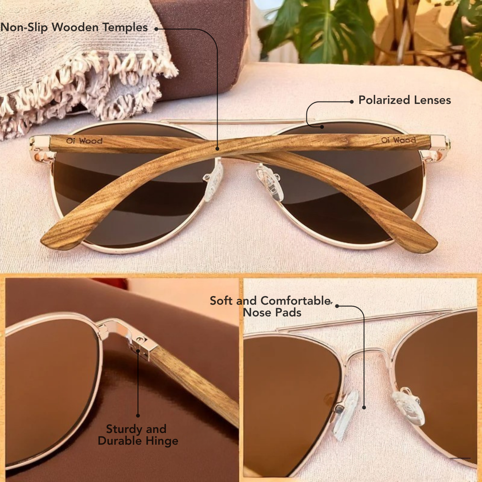 Men’s Wooden Aviator Sunglasses Details – The Crew