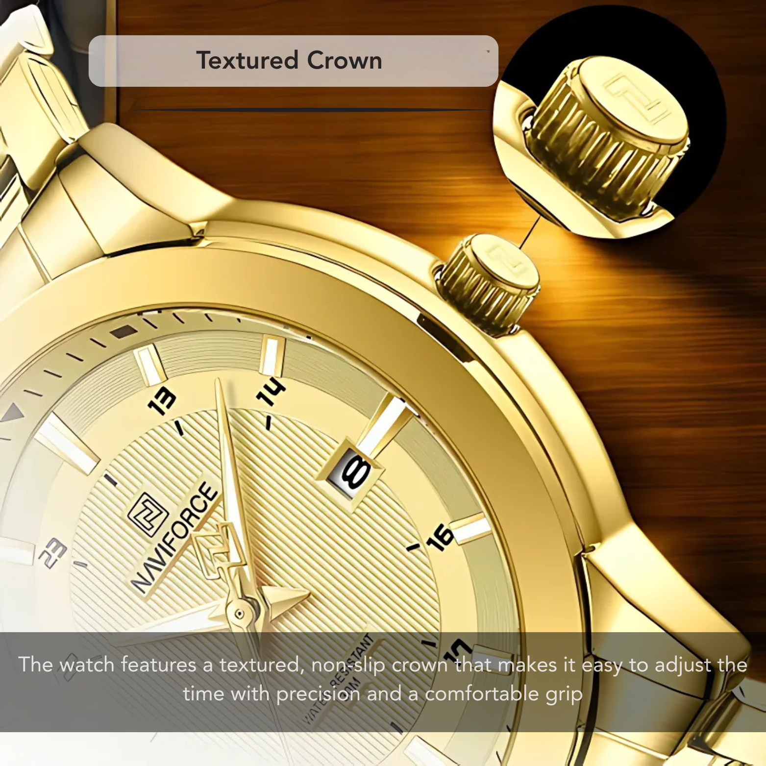 NAVIFORCE NF8029 Gold Dial Luminous Mode – The Crew