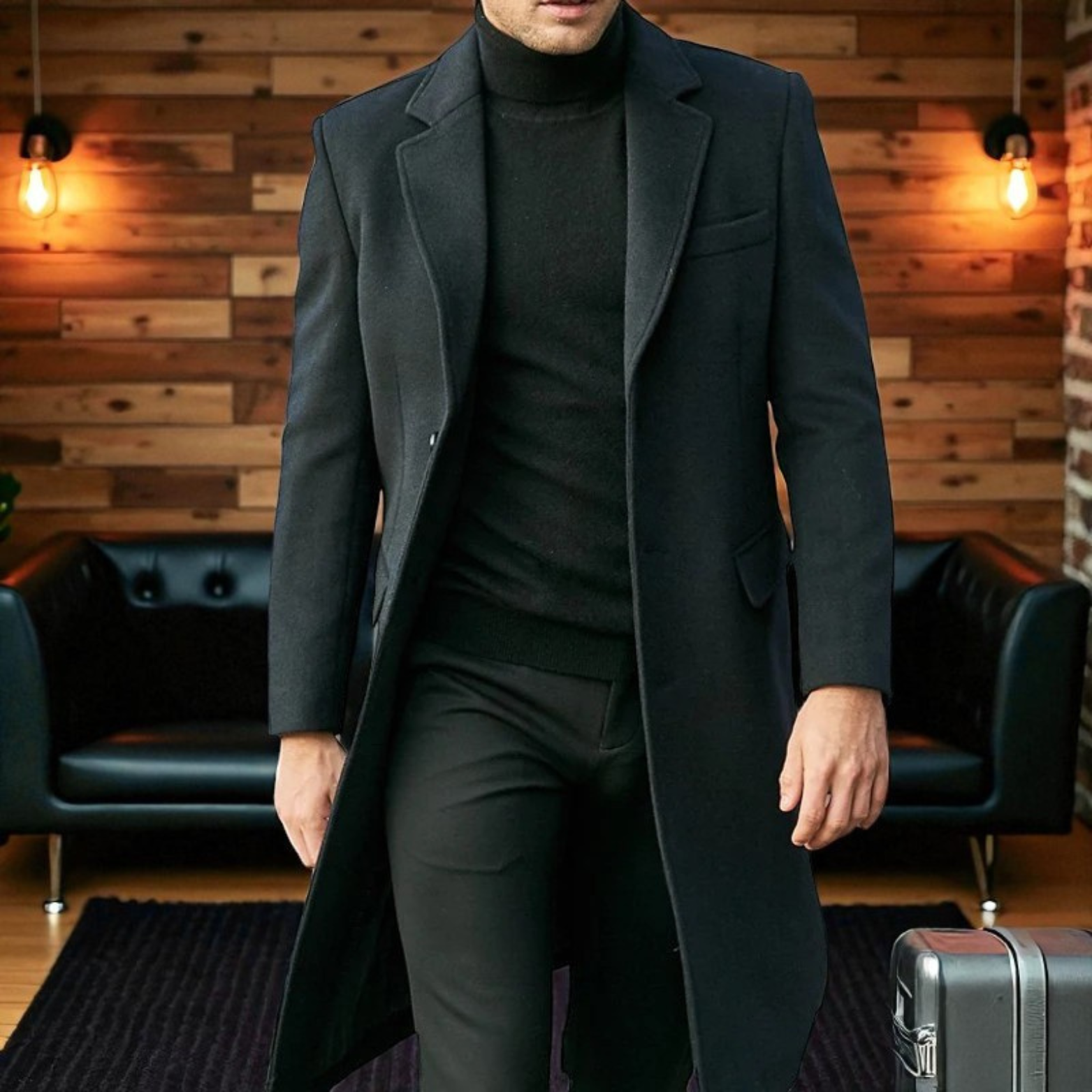 Men winter trench coat city street outfit – The Crew