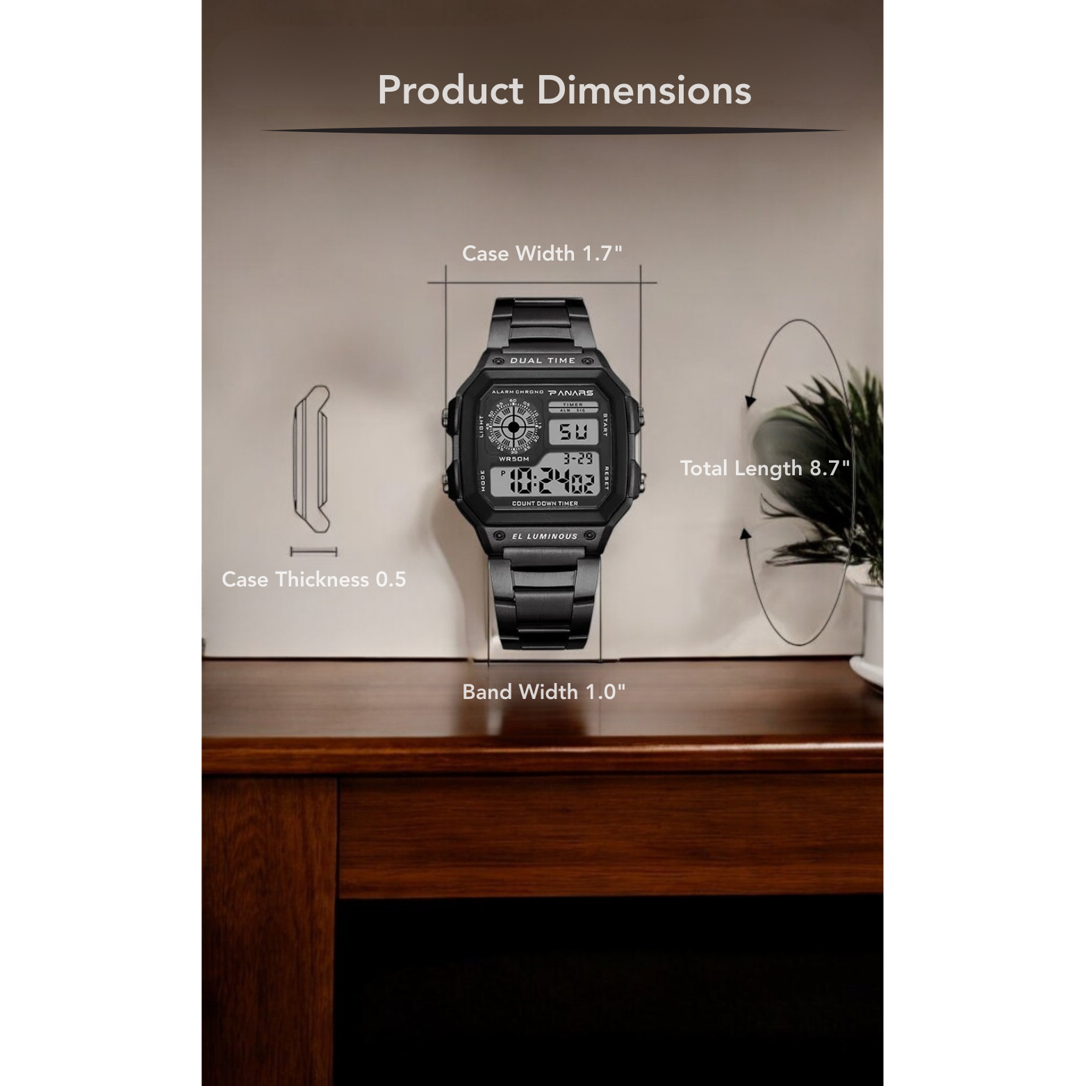PANARS Black Digital Watch Desk Lifestyle – The Crew