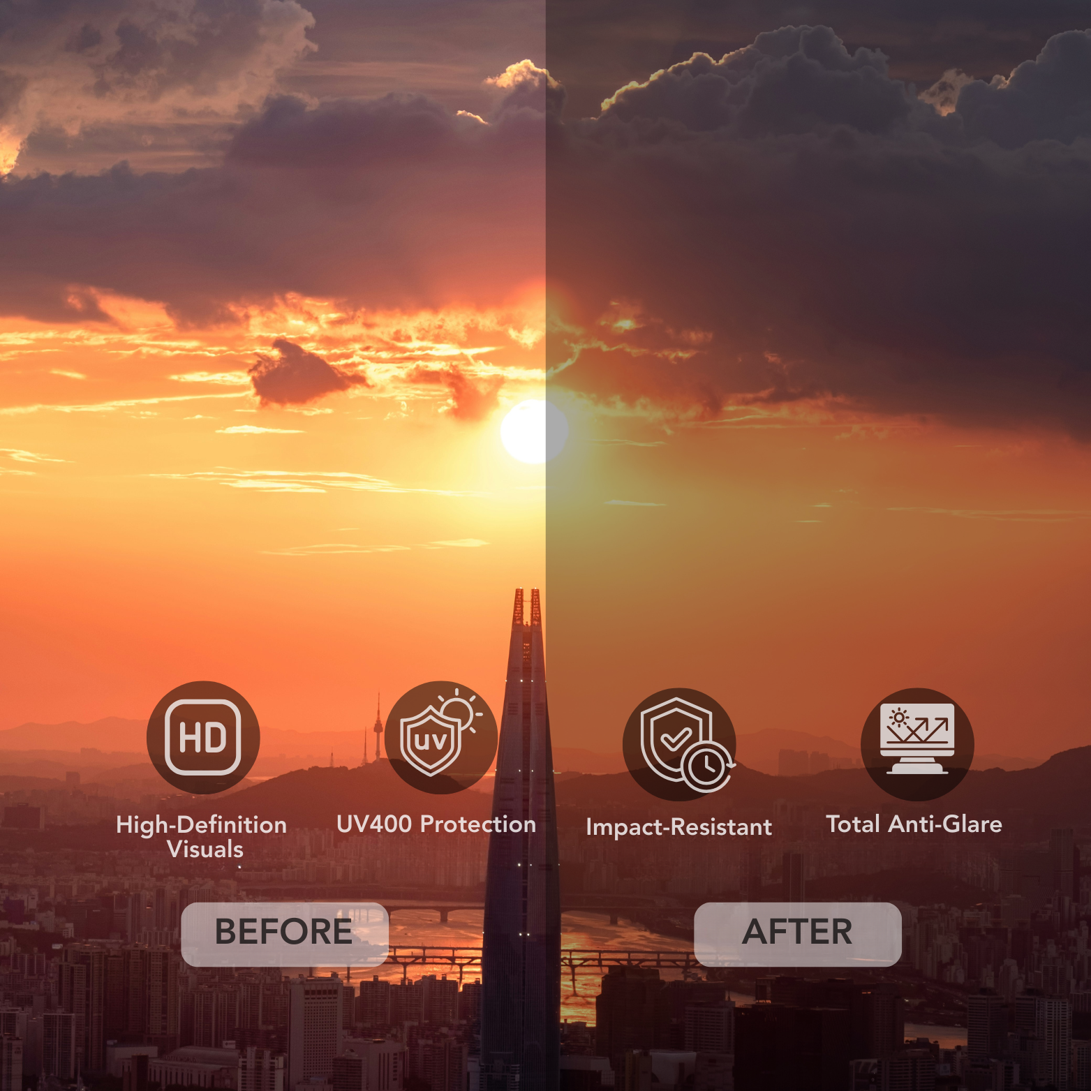 Square wood sunglasses UV400 sunset demo – The Crew