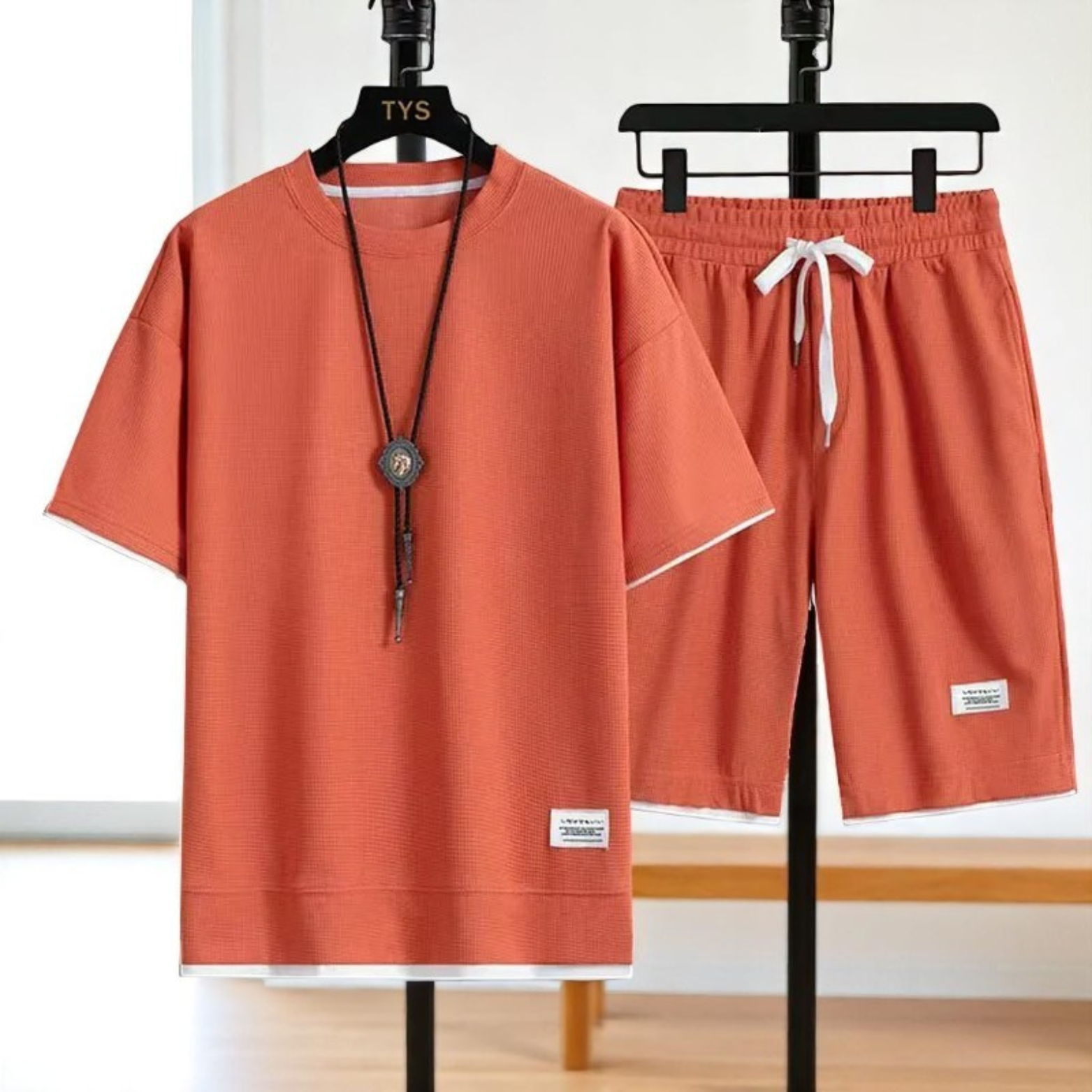 Men summer waffle set coral two piece – The Crew