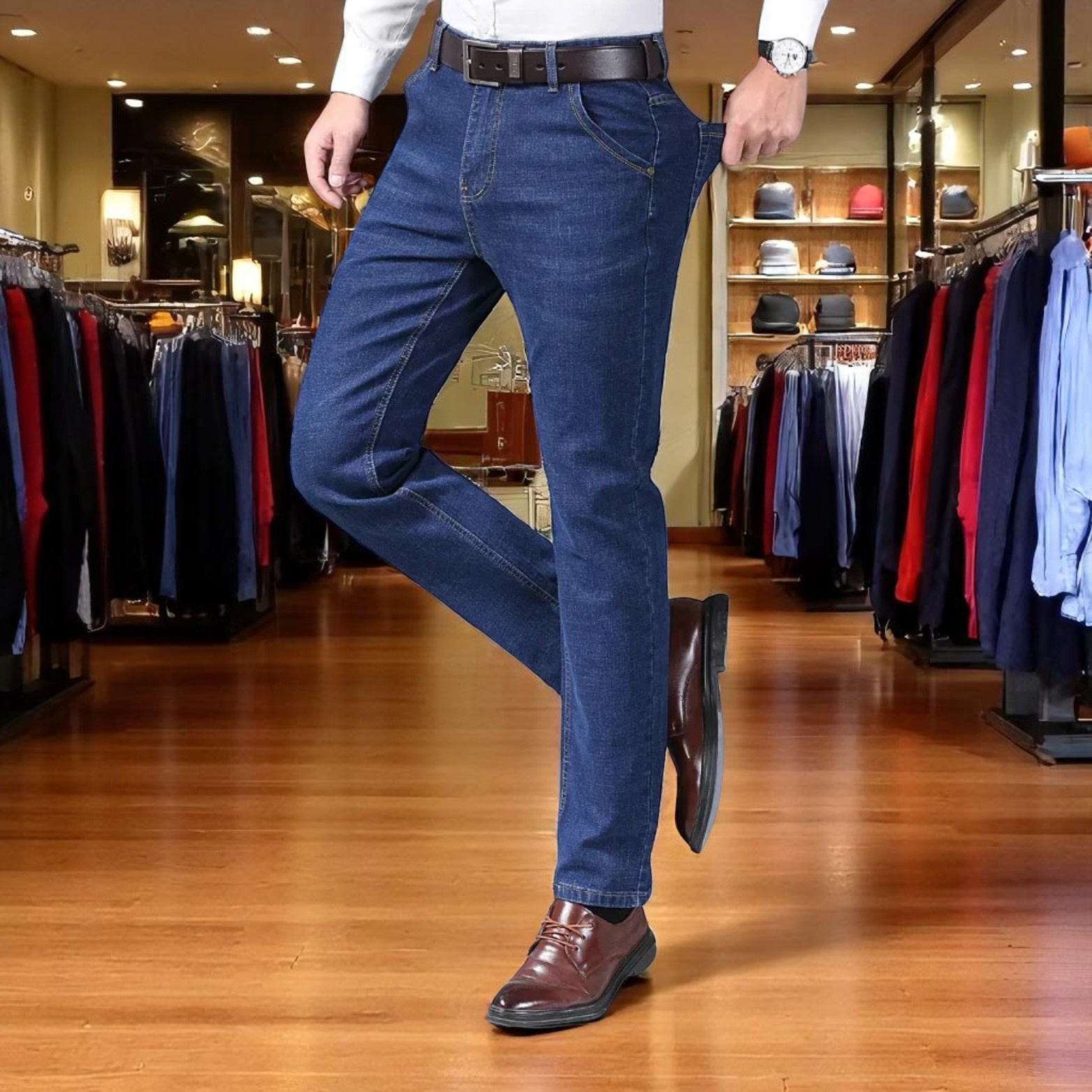 Men slim fit jeans retail store outfit – The Crew