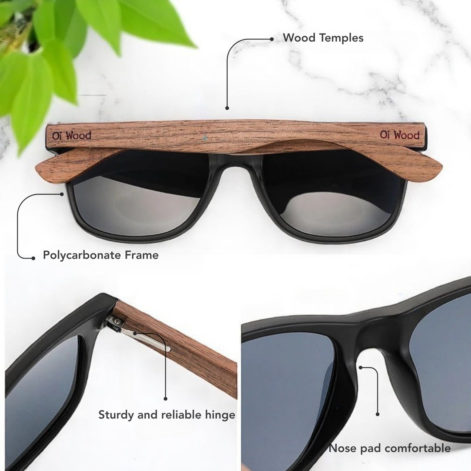 Men’s Polarized Wooden Sunglasses Wood Texture Detail – The Crew