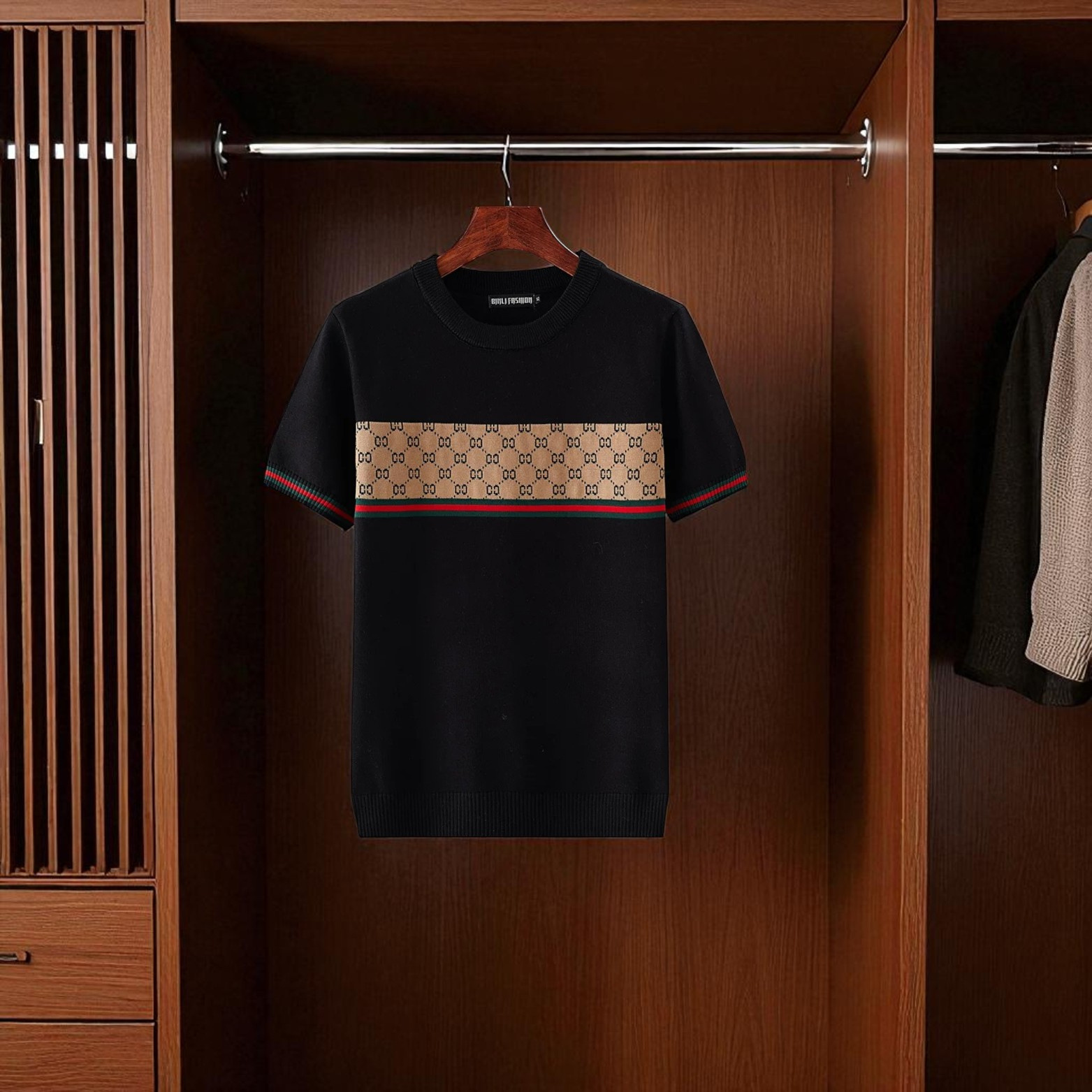 Black Geometric Knit T-Shirt Hanging Display – The Crew