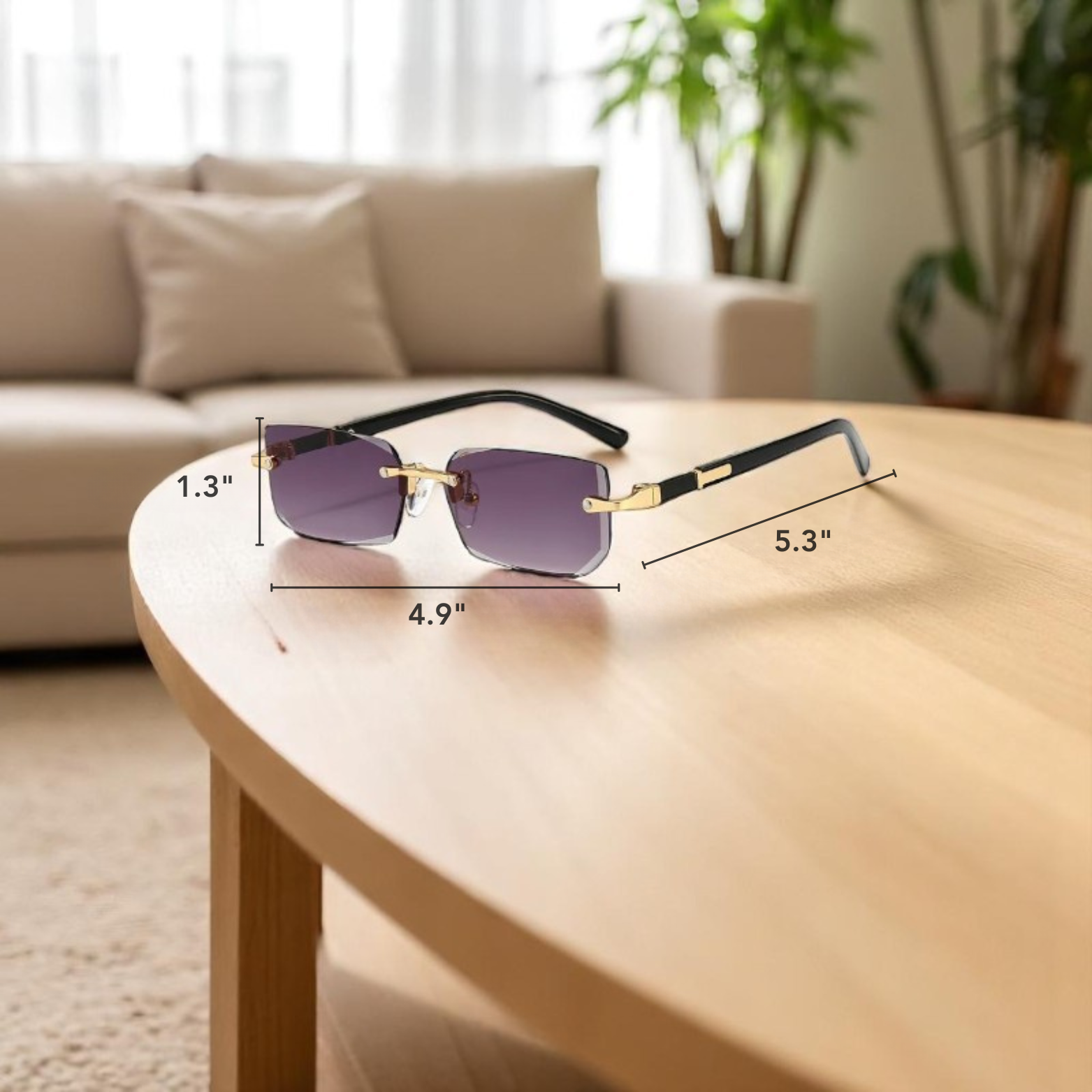 Men’s Rimless Square Sunglasses Coffee Table Display – The Crew