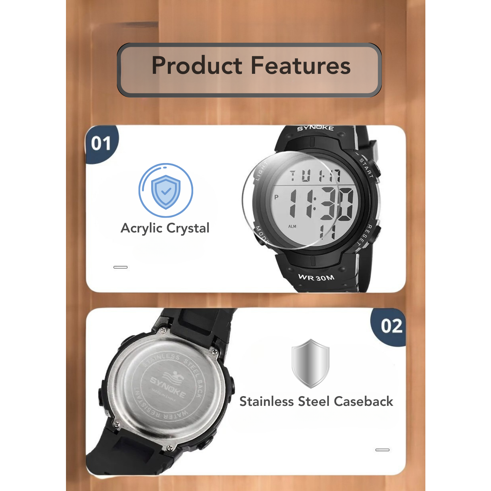 SYNOKE Digital Sports Watch Product Features Infographic – The Crew