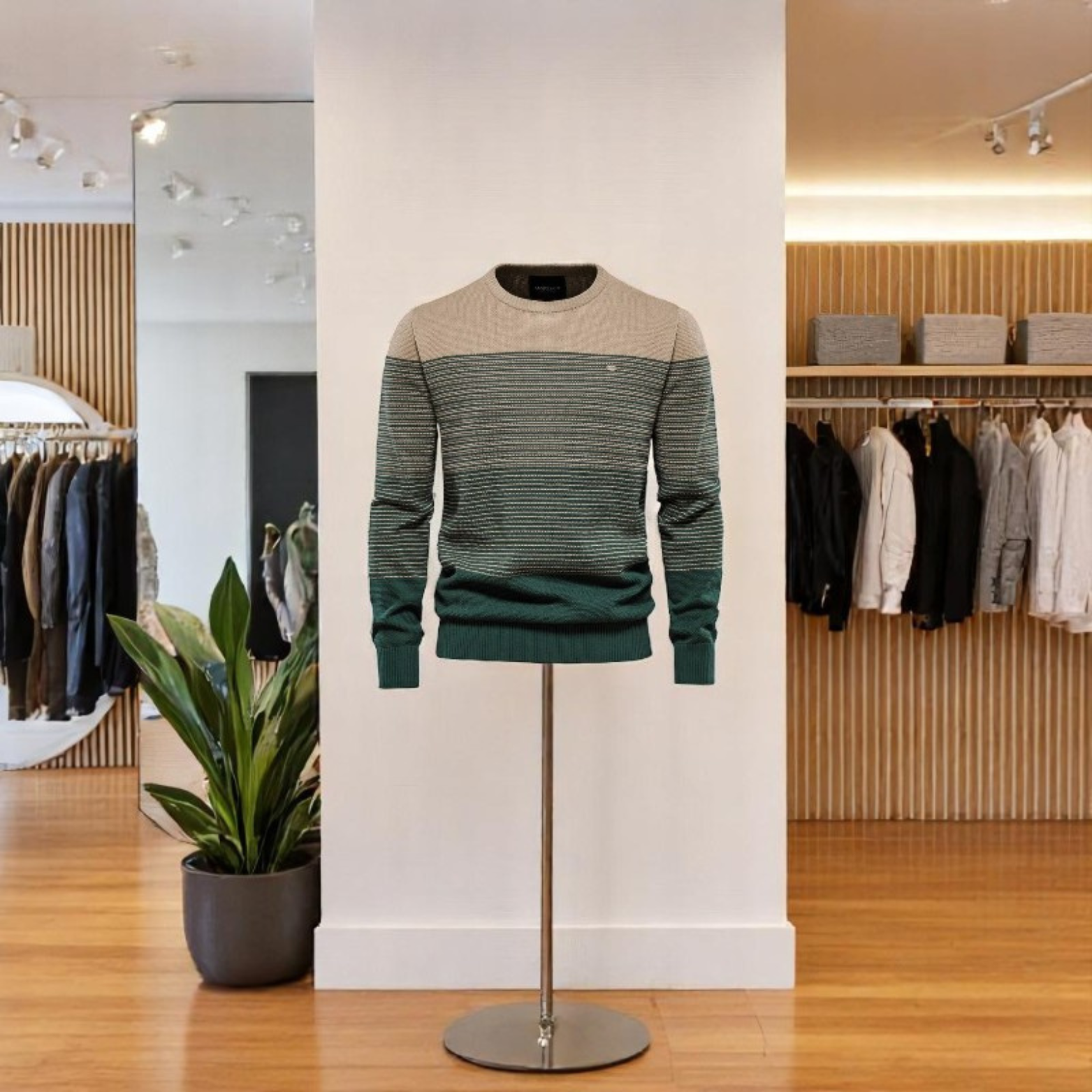 Men’s Green Striped Panel Winter Sweater Lifestyle – The Crew