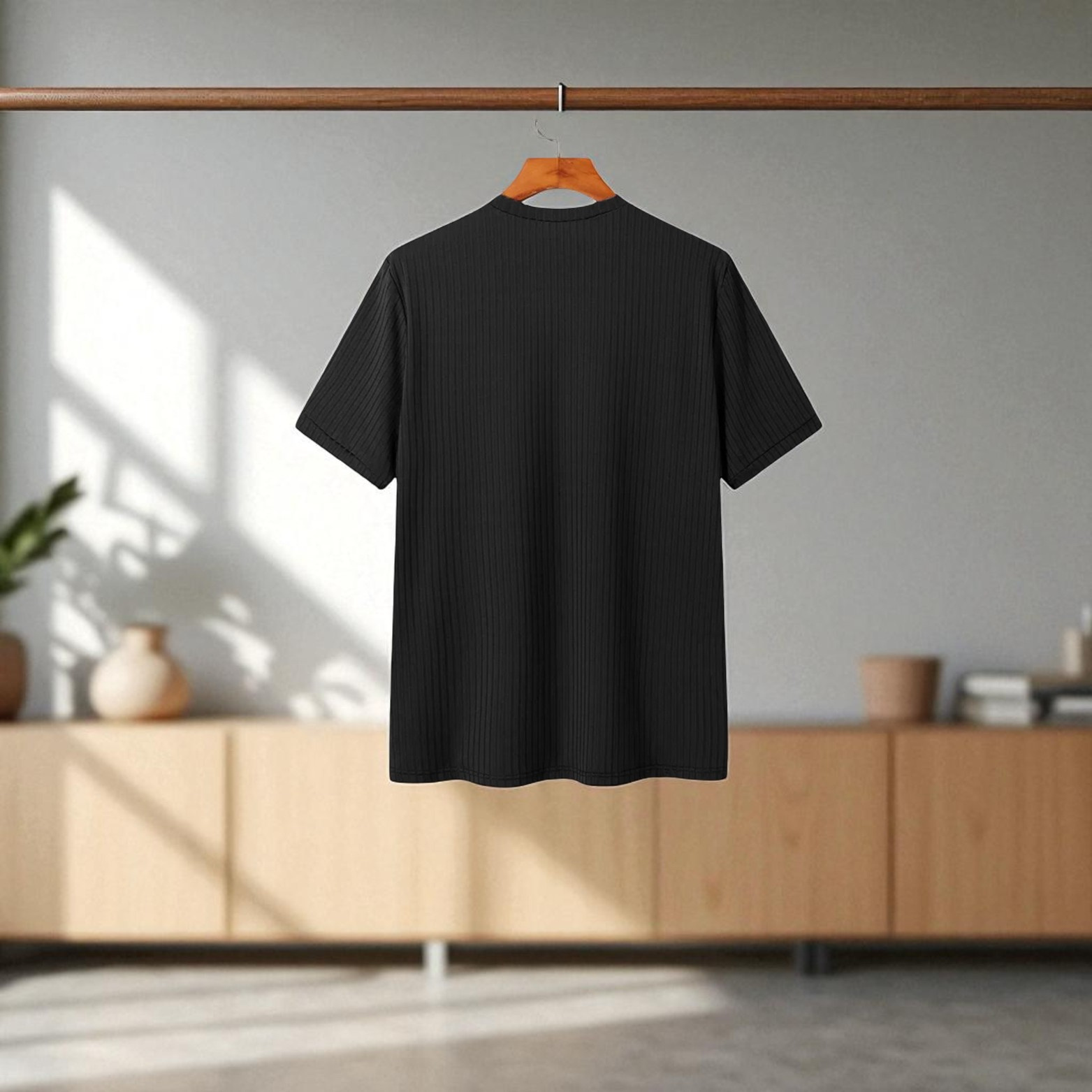 Black minimalist men t-shirt worn casual outfit – The Crew