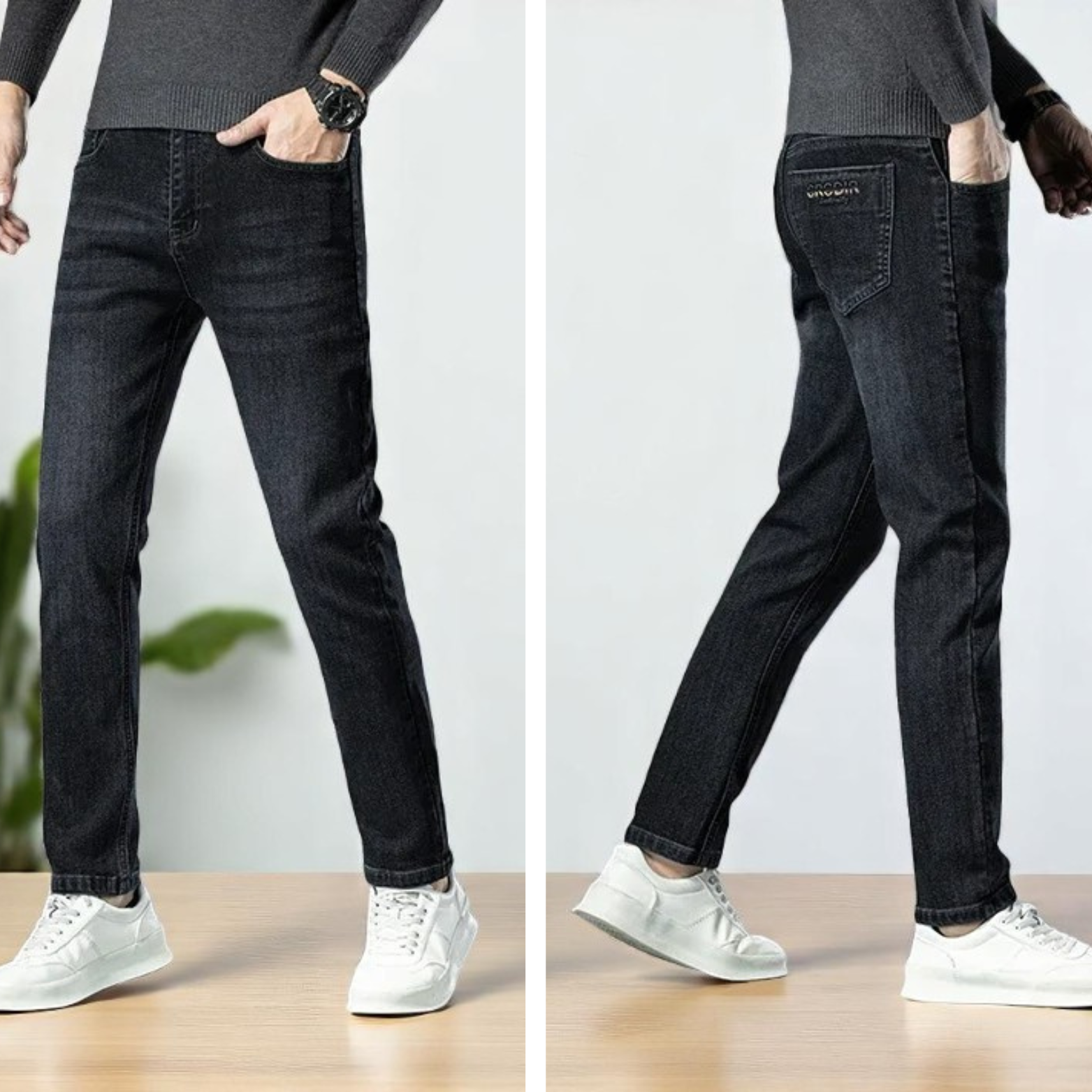 Men straight fit jeans front & Side view standing – The Crew