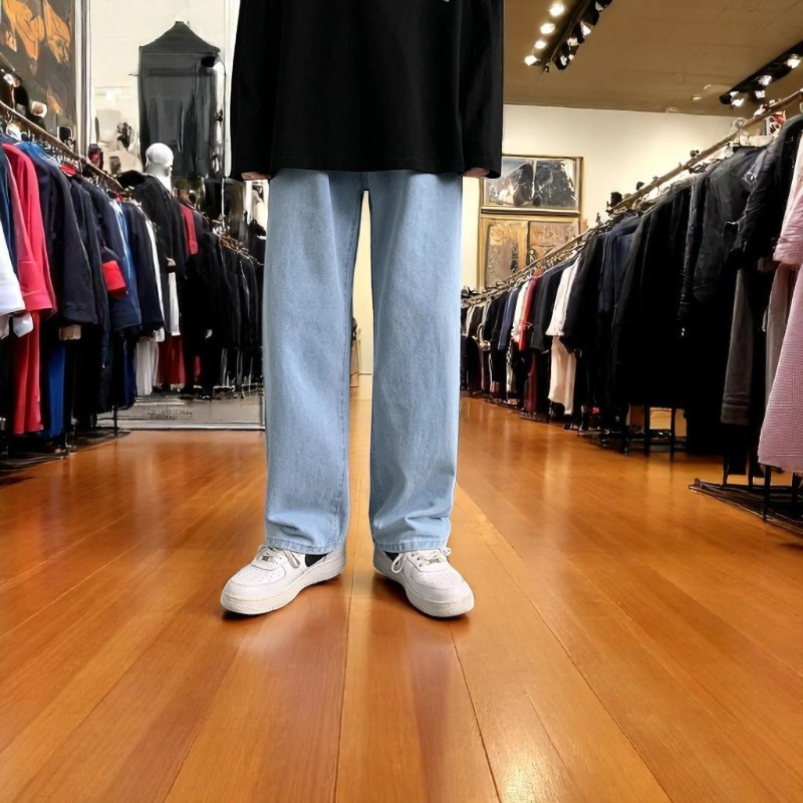 Men baggy jeans Model Wearing Outft – The Crew