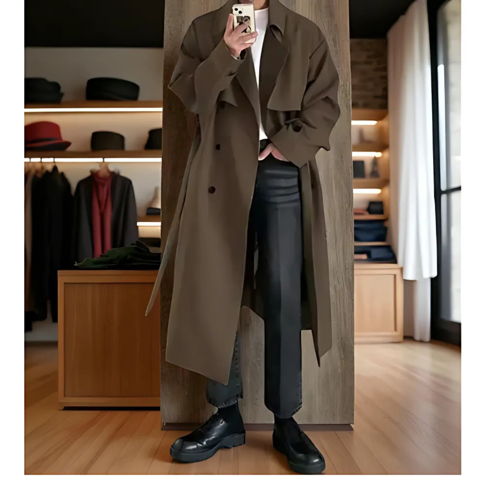 Men long trench coat full body front view – The Crew