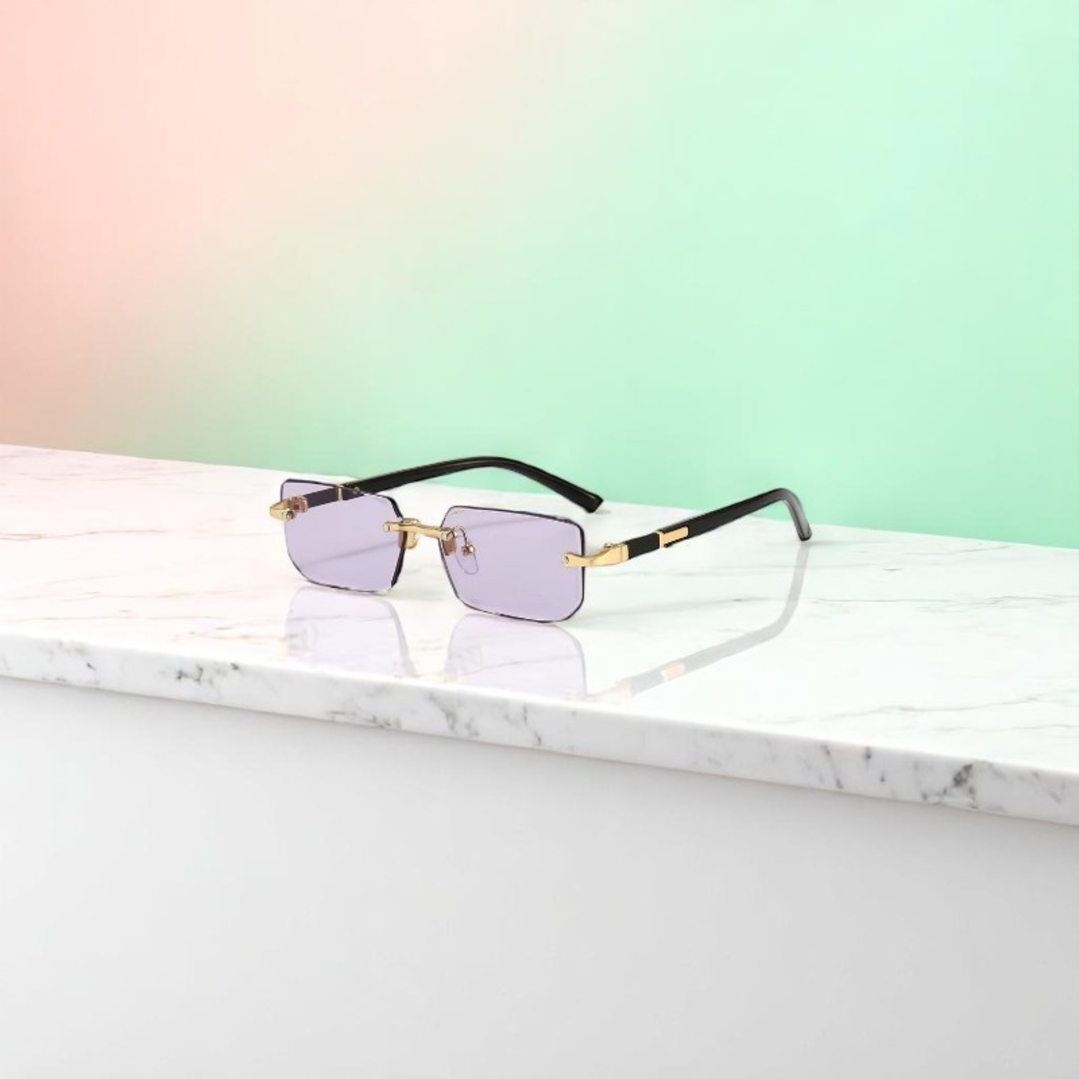 Men’s Rimless Square Sunglasses Purple Lens – The Crew