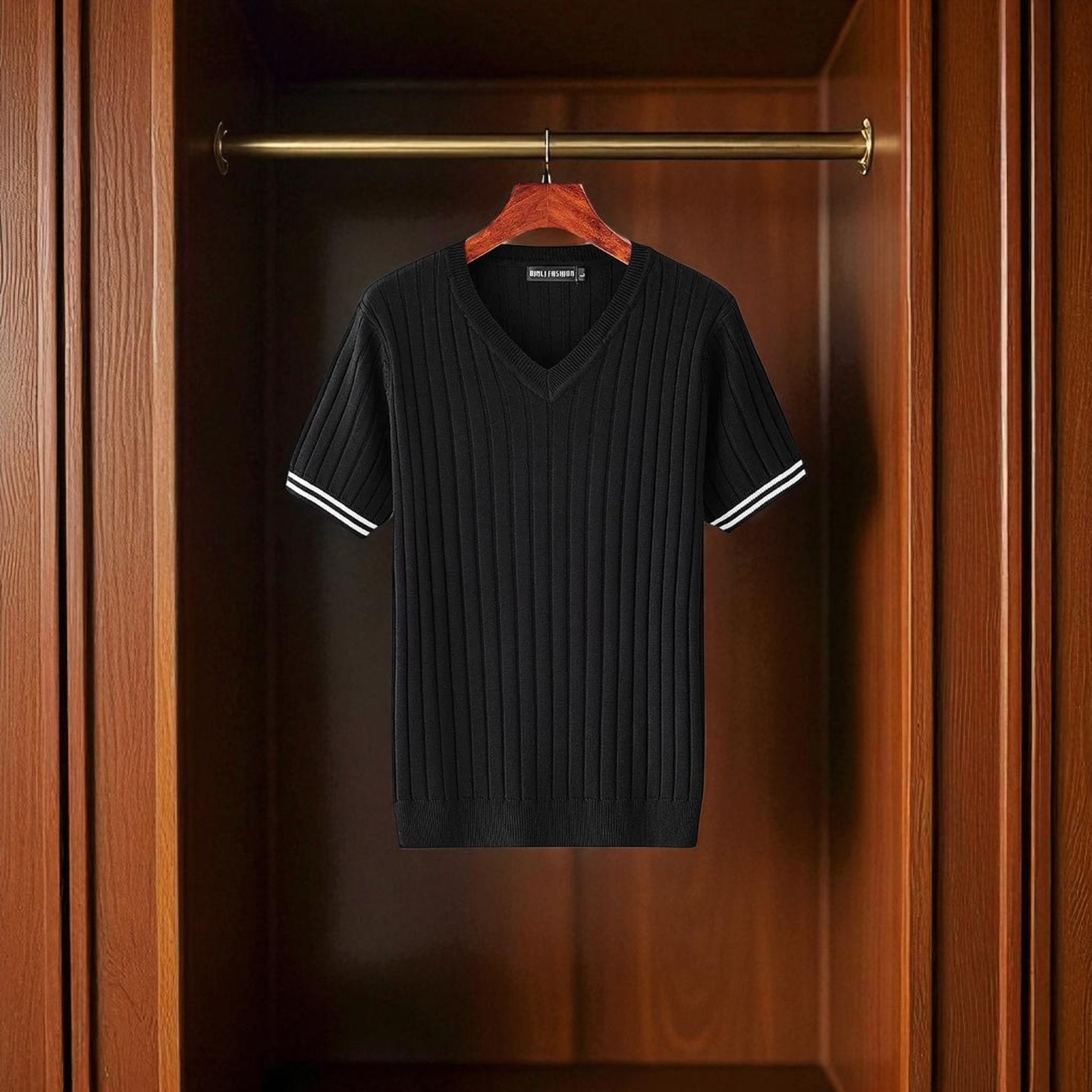 Black Minimal Knit T-Shirt Sweater Store Shot – The Crew