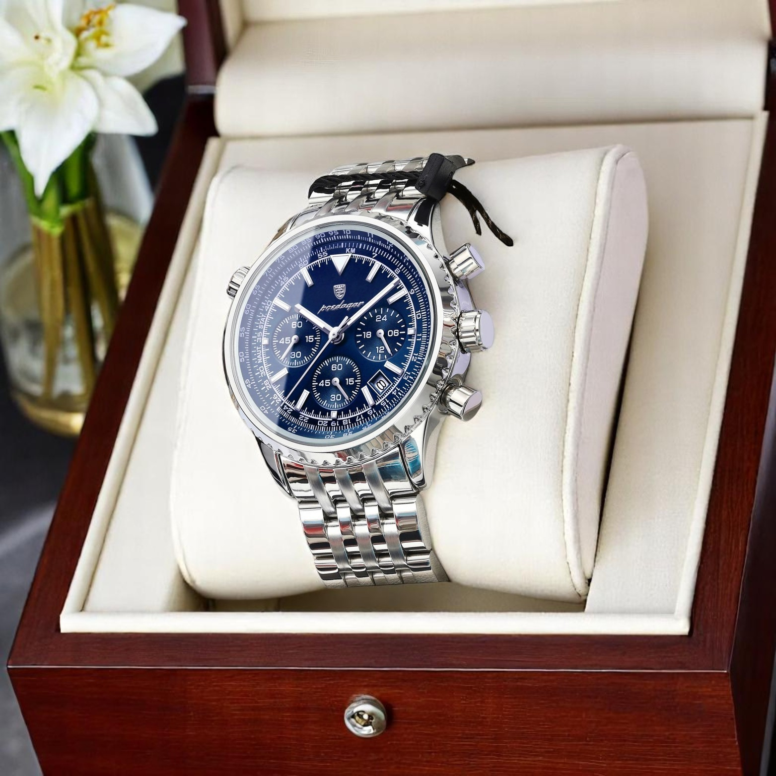 POEDAGAR 960 Blue Military Chronograph Luxury Lifestyle – The Crew