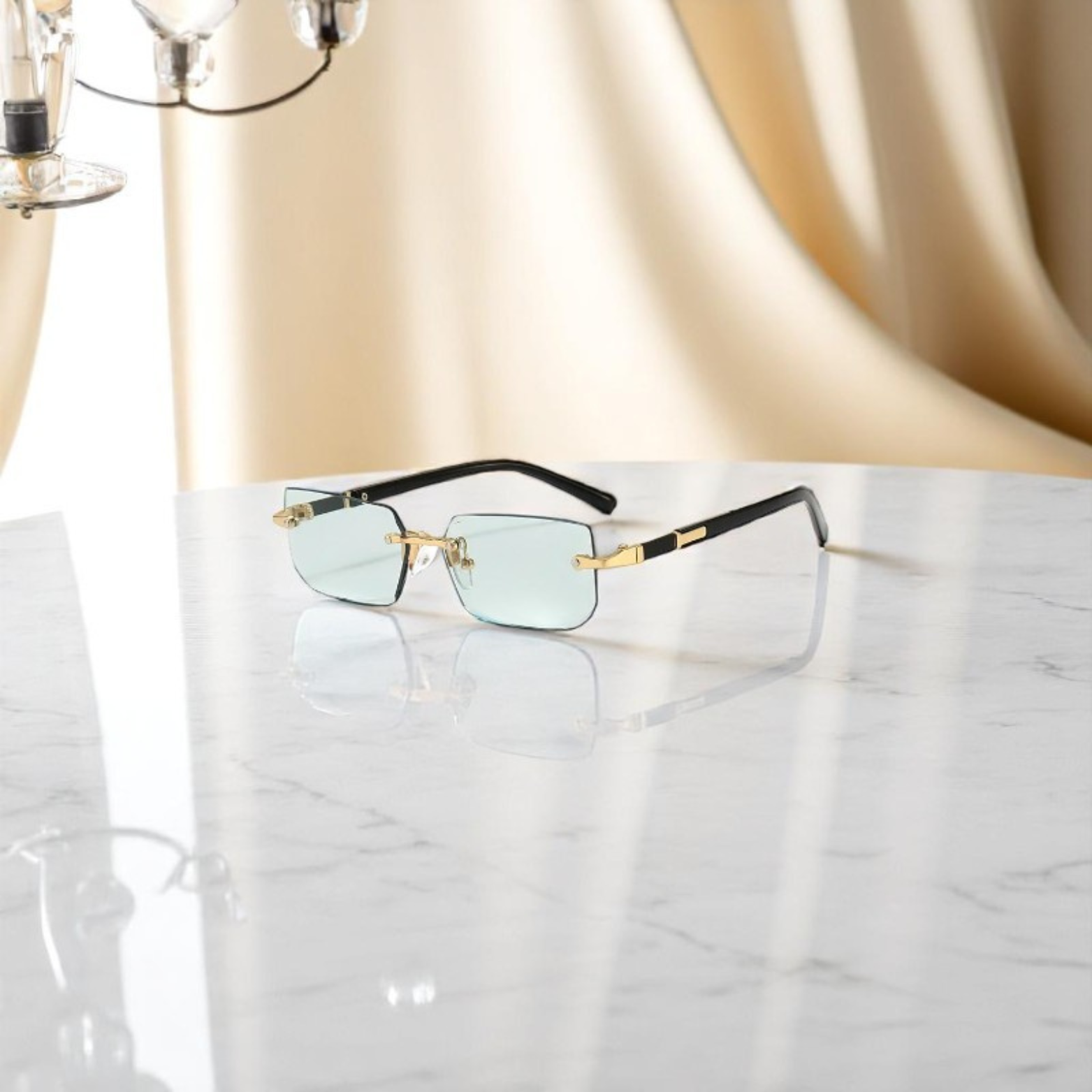 Men’s Rimless Square Sunglasses Light Blue Lens – The Crew