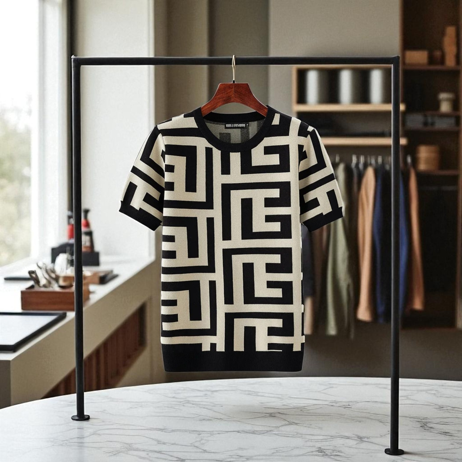 Men’s Geometric Knit T-Shirt Sweater Lifestyle – The Crew