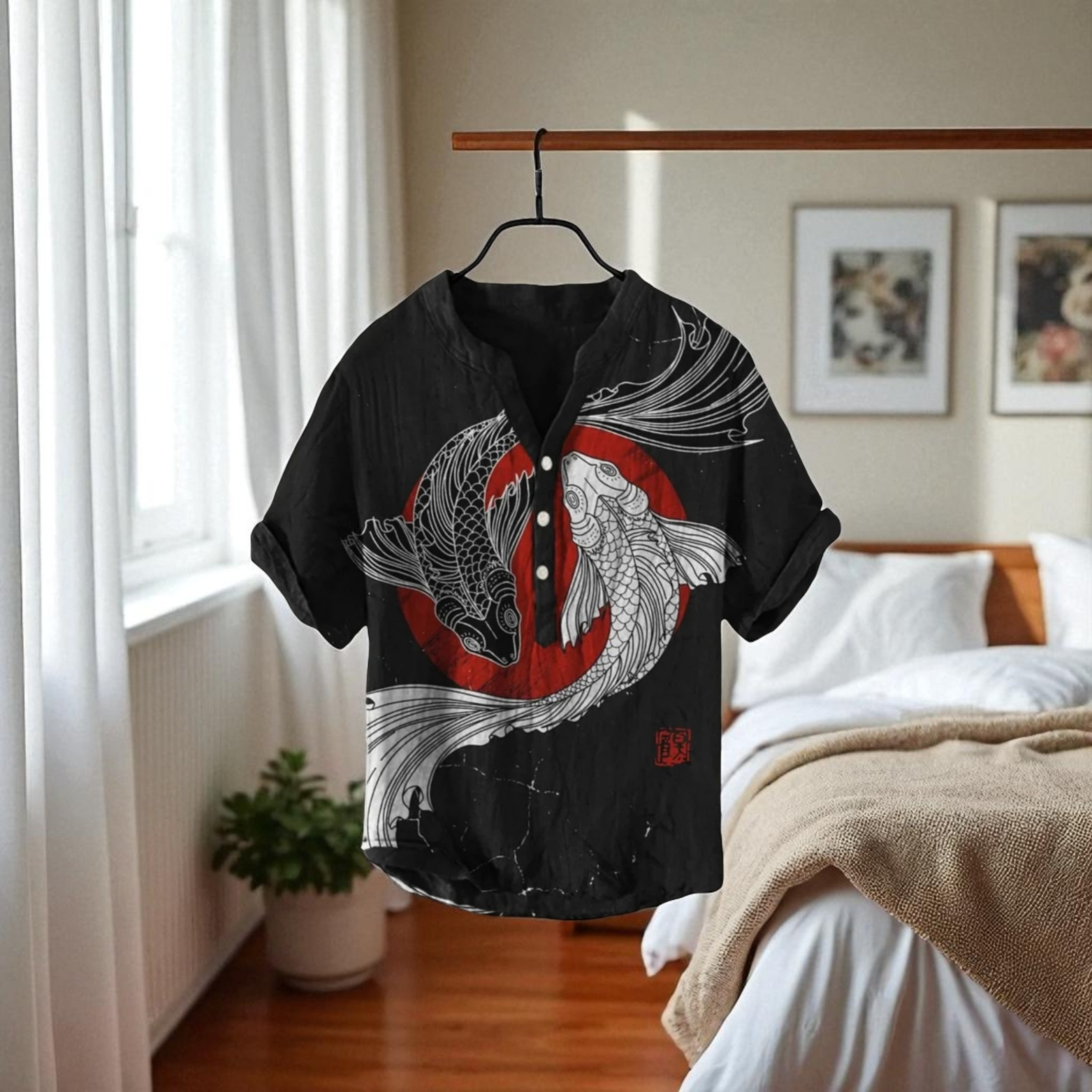 Black Red Dragon Linen Shirt Studio Shot – The Crew