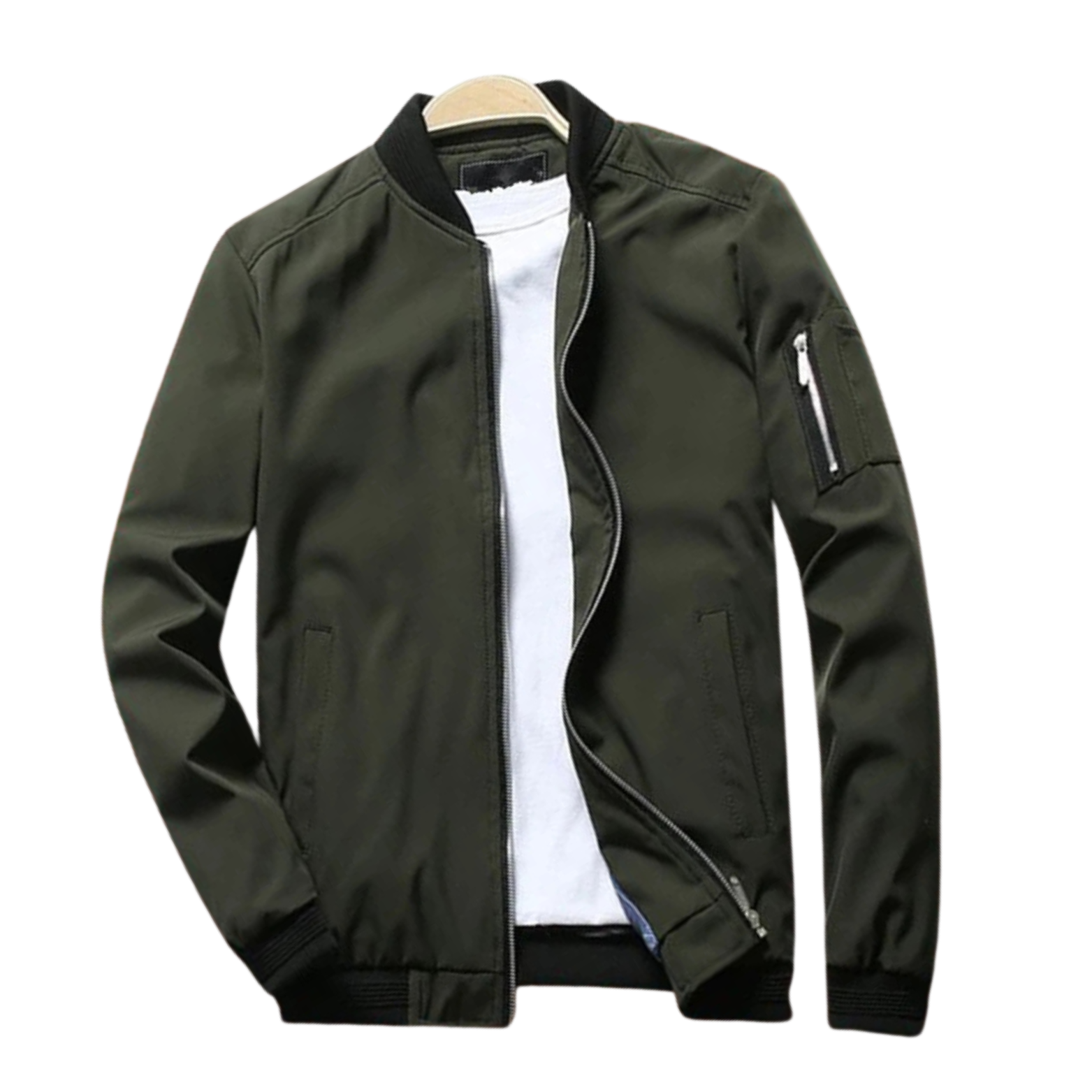 Olive Green Men’s Casual Bomber Jacket – The Crew