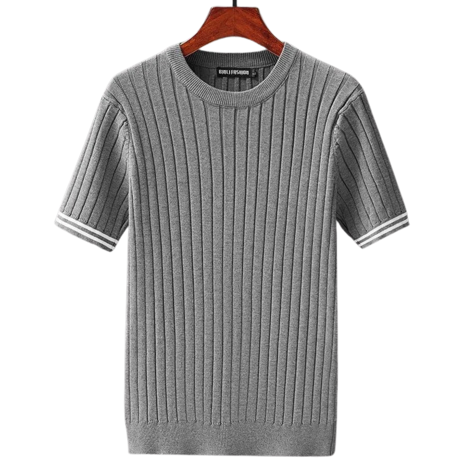 Grey Ribbed Cotton Knit T-Shirt Sweater – The Crew