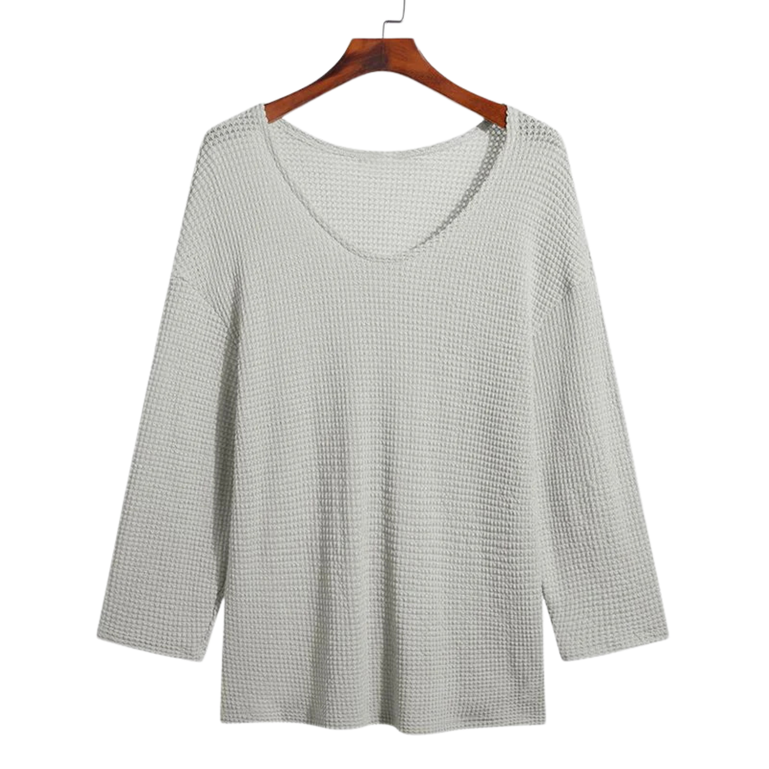 Light Grey Men’s V-Neck Knit Long Sleeve Shirt – The Crew