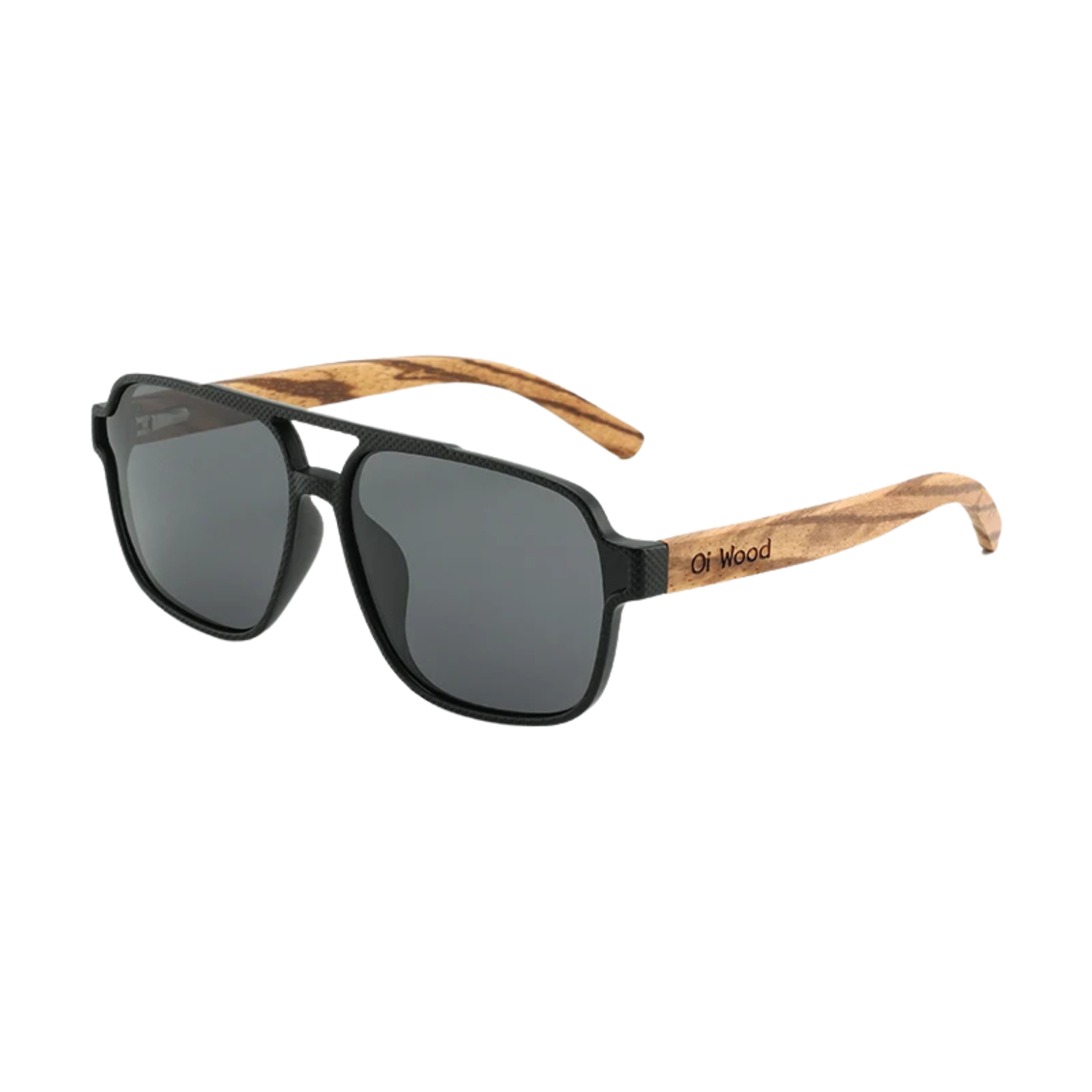 Square wood polarized sunglasses black lens front view – The Crew
