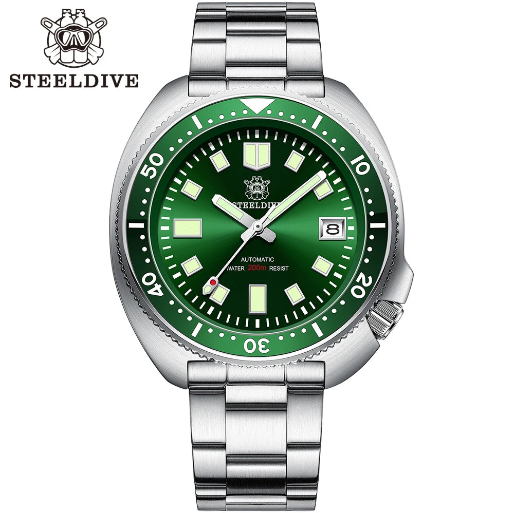 STEELDIVE SD1970 Green Dial Stainless Steel Front – The Crew