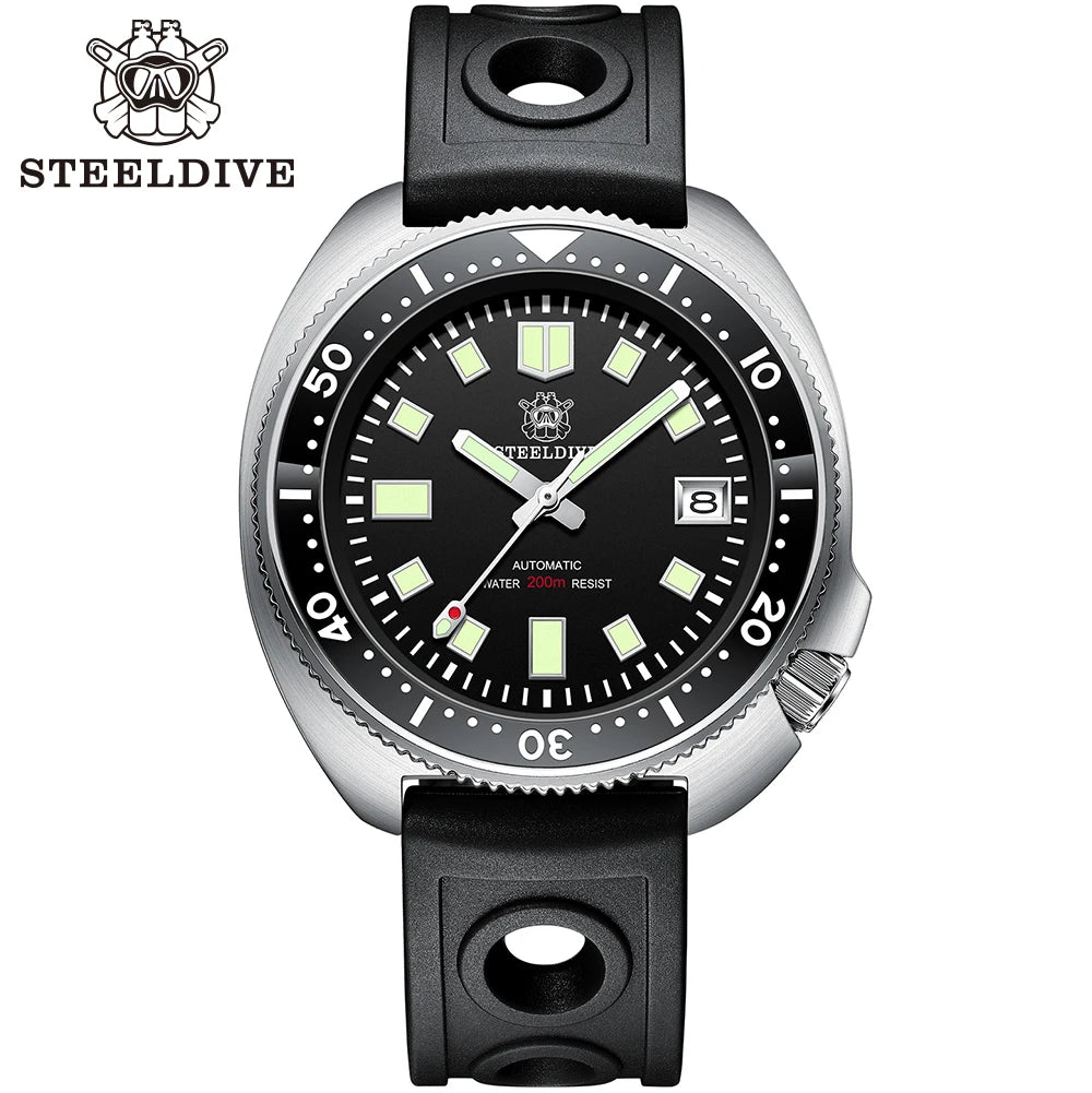 STEELDIVE SD1970 Black Dial Rubber Strap – The Crew