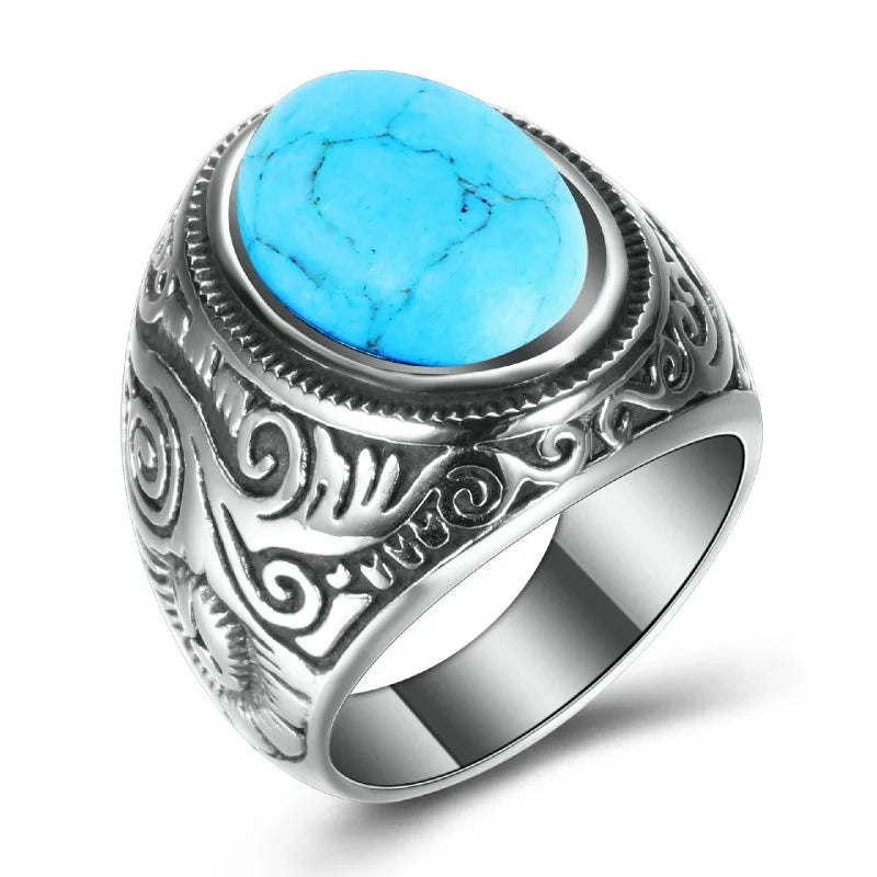Turquoise stone vintage stainless steel ring – The Crew