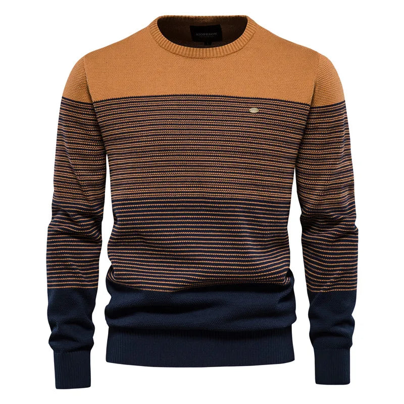 Men’s Brown Striped Panel Cotton Sweater – The Crew