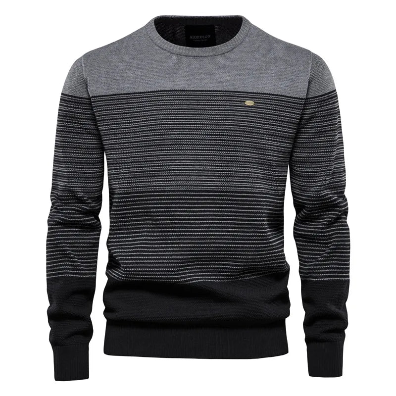 Men’s Gray Striped Panel Cotton Sweater – The Crew