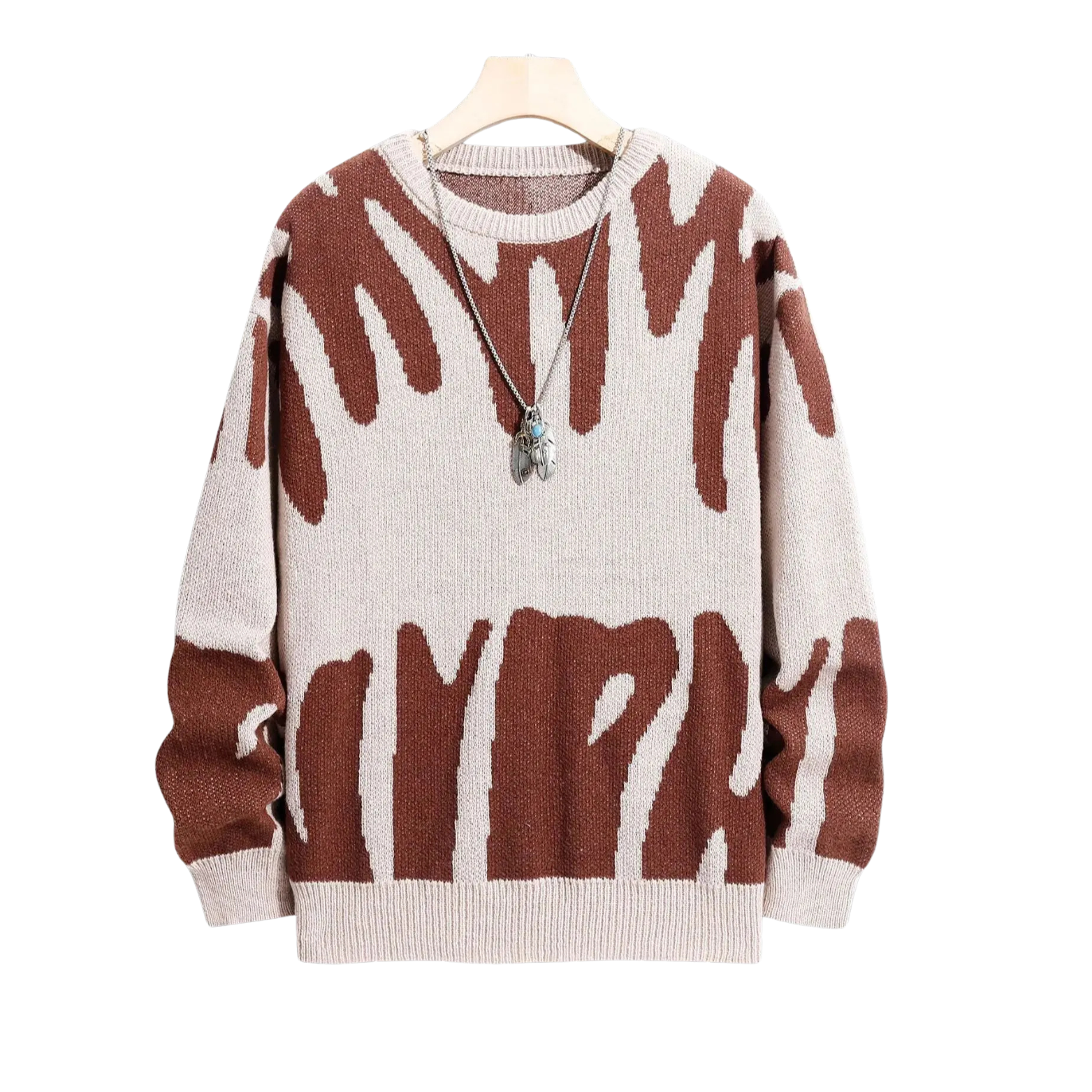Brown White Jacquard Knit Sweater Men – The Crew
