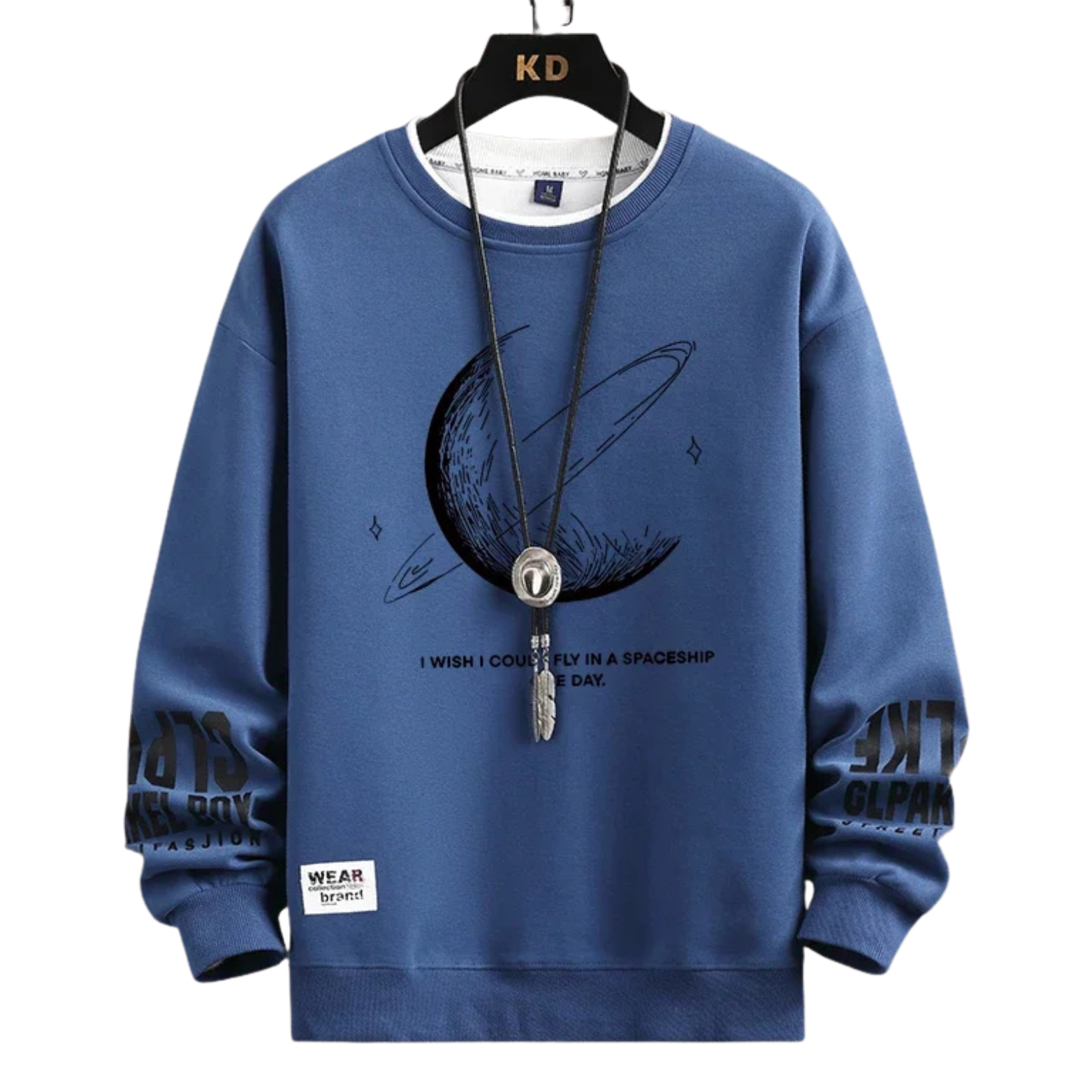 Men’s Moon Print Sweatshirt Blue Front View – The Crew