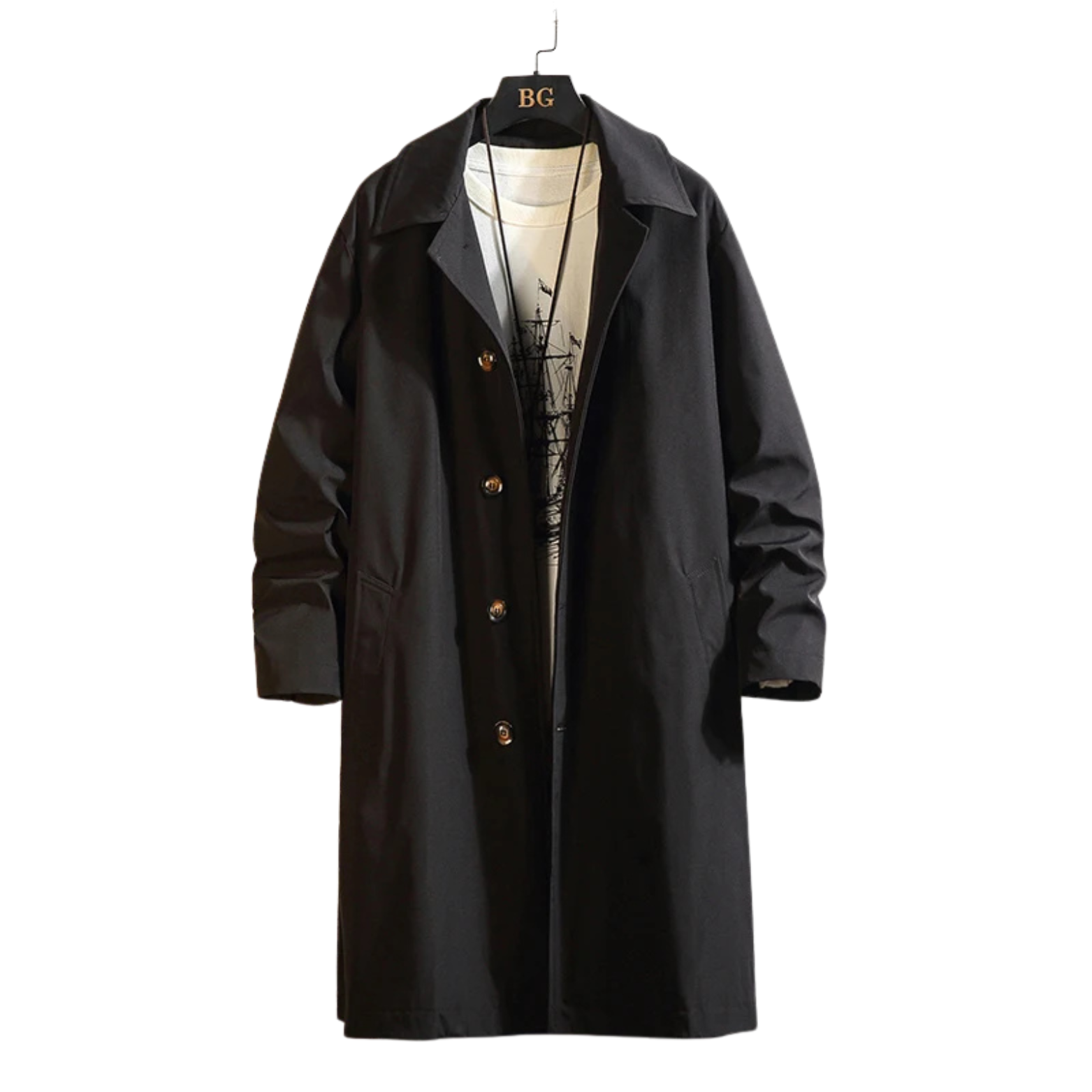 Black oversized trench coat men long casual fit – The Crew