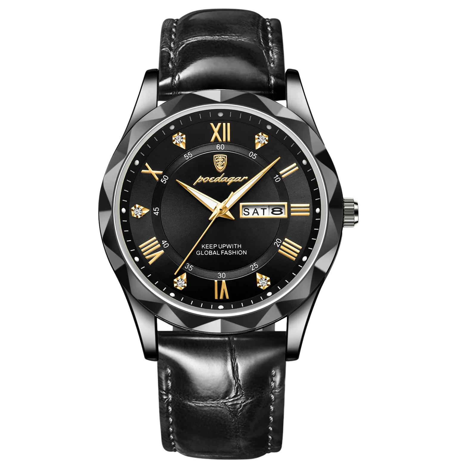 POEDAGAR 615 Luxury Executive Watch Black Dial Gold Case – The Crew