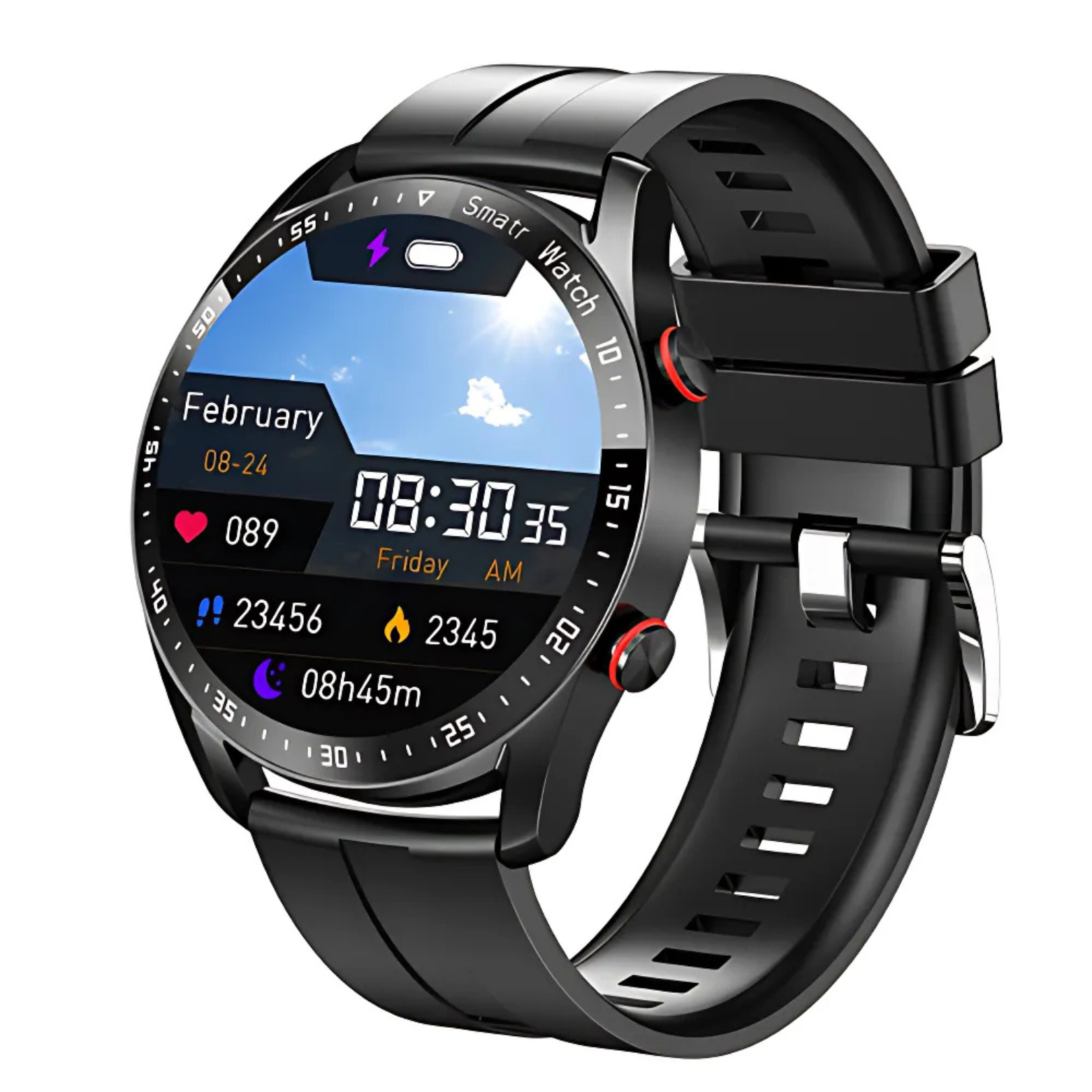 ECG Smartwatch Black Silicone Band Health Dashboard – The Crew