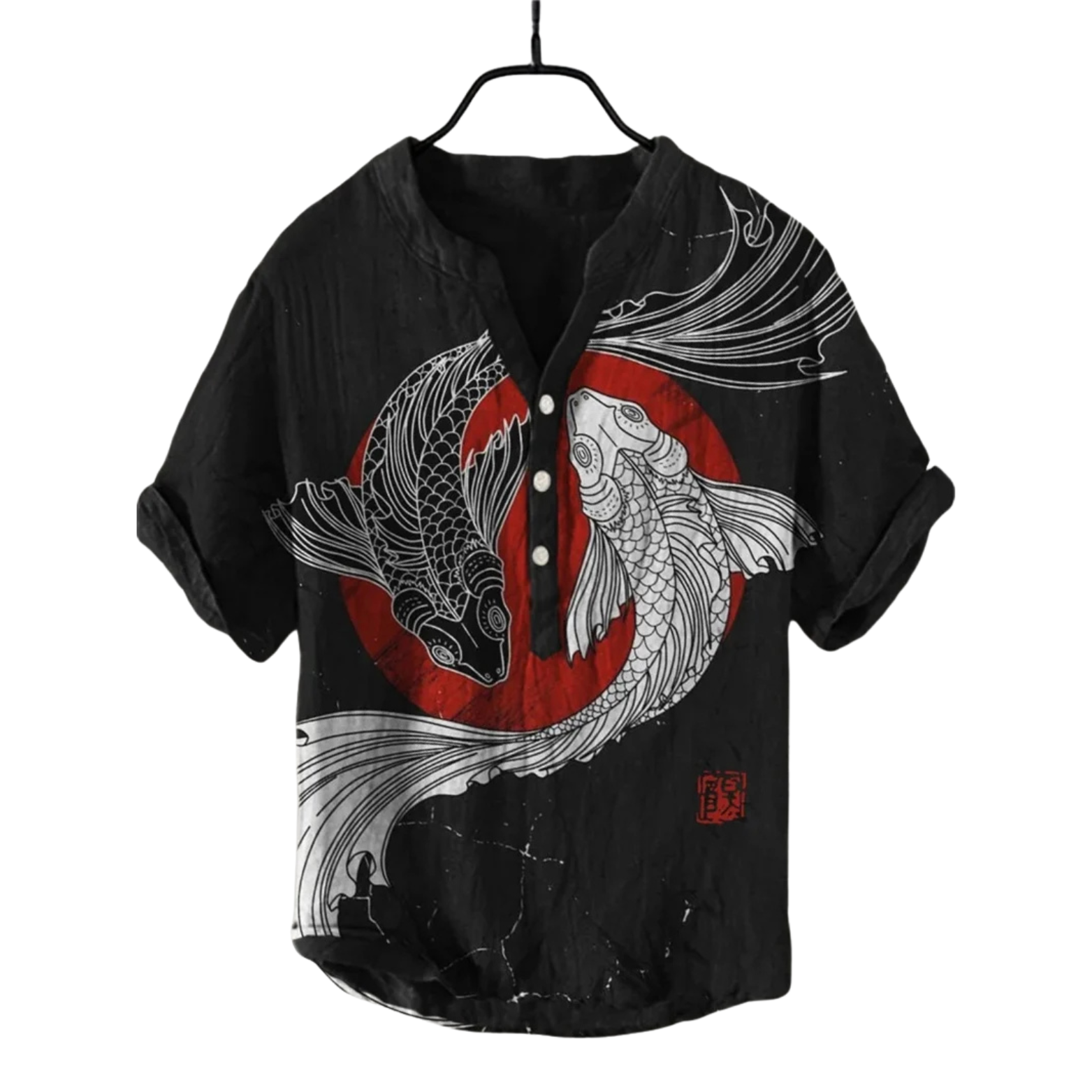 Black & Red Japanese Fish 3D Print Linen Shirt – The Crew
