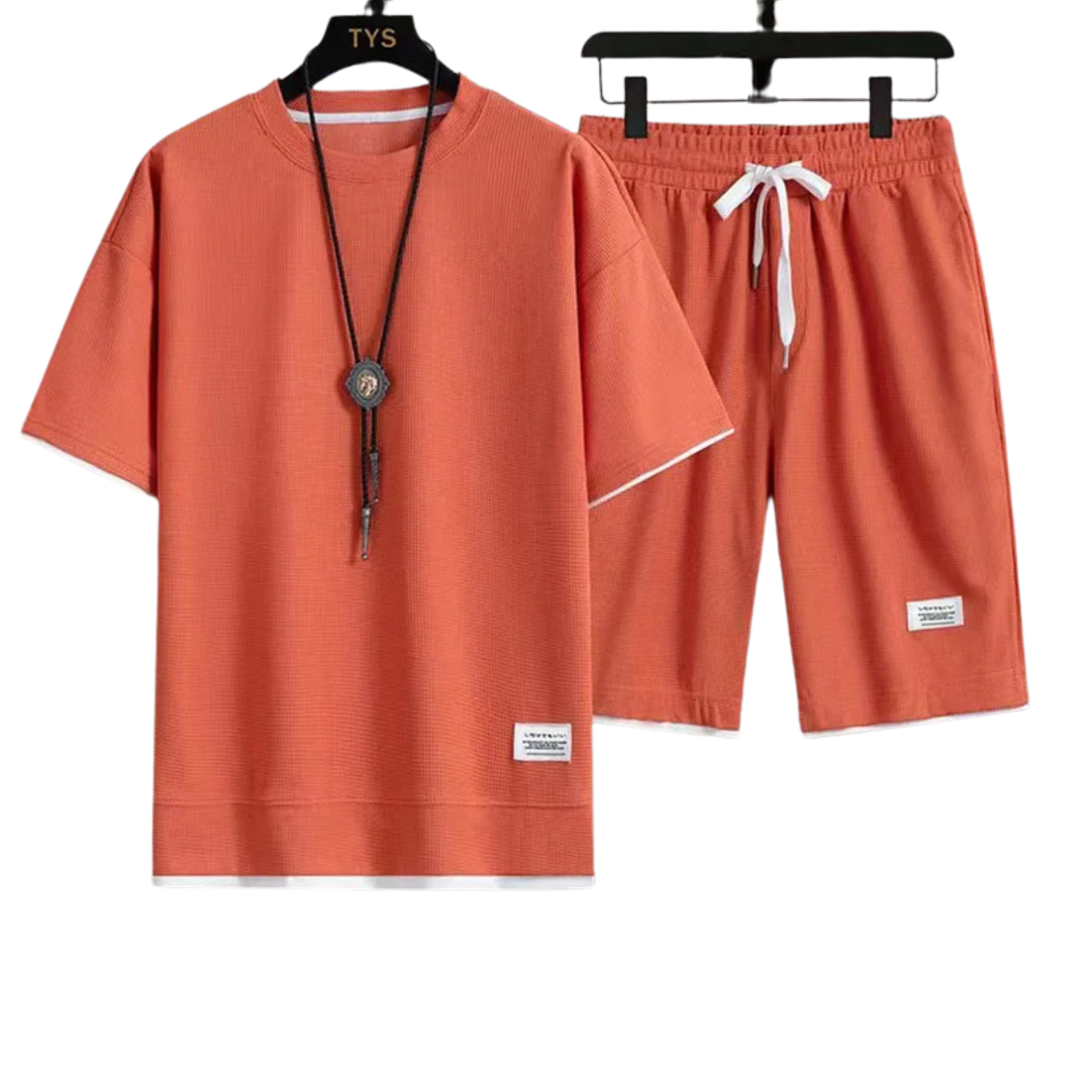 Men summer waffle set orange streetwear style – The Crew